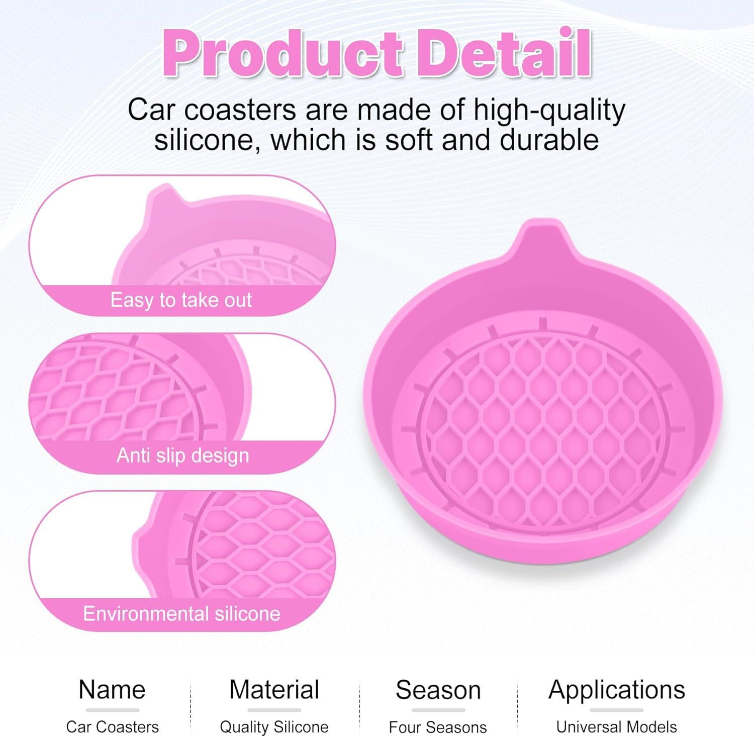Car Cup Holder Coaster, Silicone Cup Holder Insert, Universal Non-Slip Cup Holders, Car Accessories Interior for Women and Man 4 Pack Pink - Image 4