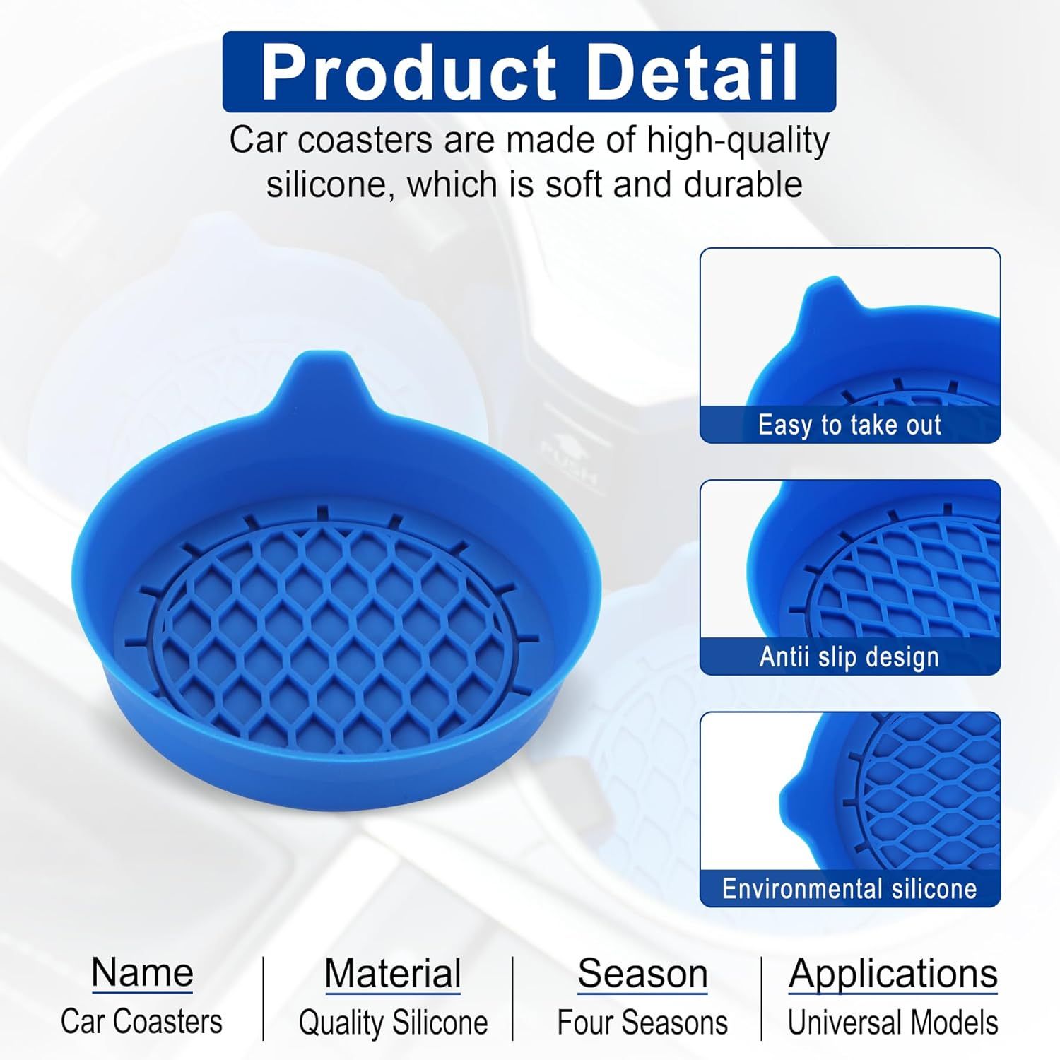 Car Cup Holder Coaster, Silicone Cup Holder Insert, Universal Non-Slip Cup Holders, Car Accessories Interior for Women and Man 4 Pack Blue - Image 4