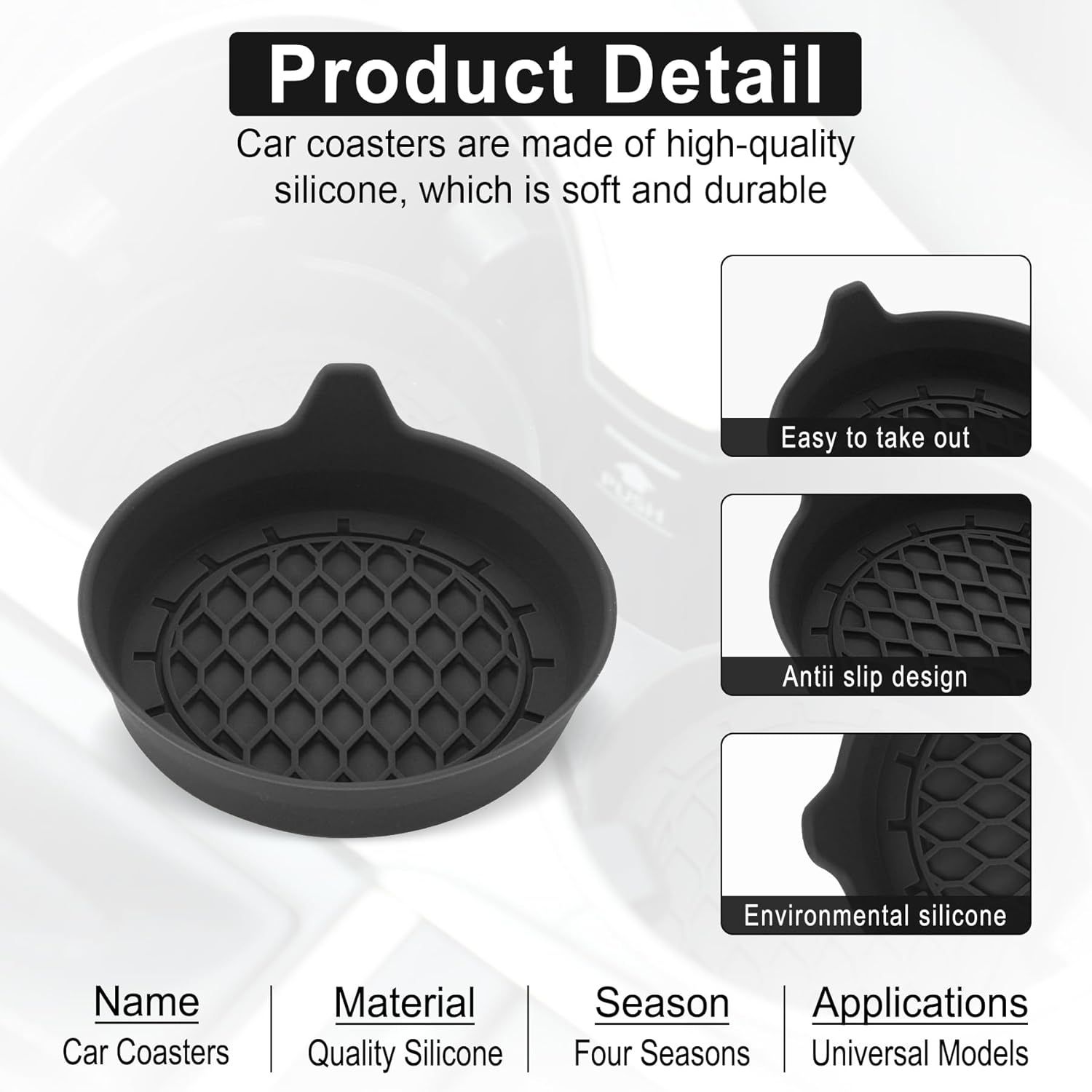 Car Cup Holder Coaster, Silicone Cup Holder Insert, Universal Non-Slip Cup Holders, Car Accessories Interior for Women and Man 4 Pack Black - Image 4