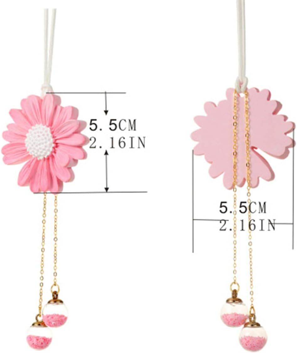 Daisy Car Hanging Ornaments for Women Girls Cute Sunflower Car Rear View Mirror Hanging Charms Automotive Interior Aesthetic Decoration Accessories Gift (White & Red) - Image 2