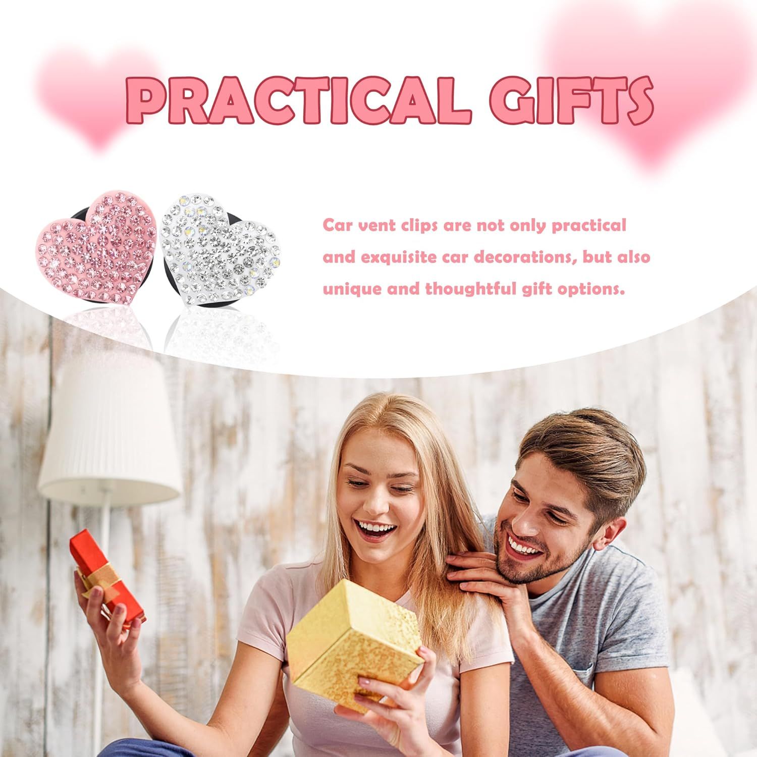 4PCS Heart-Shaped Car Vent Clips with Rhinestone,Bling Air Vent Clips Car Decorations,Premium Shiny Car Clips for Vents CCar Accessories Interior for Cars,Trucks,SUVs (Pink) - Image 7