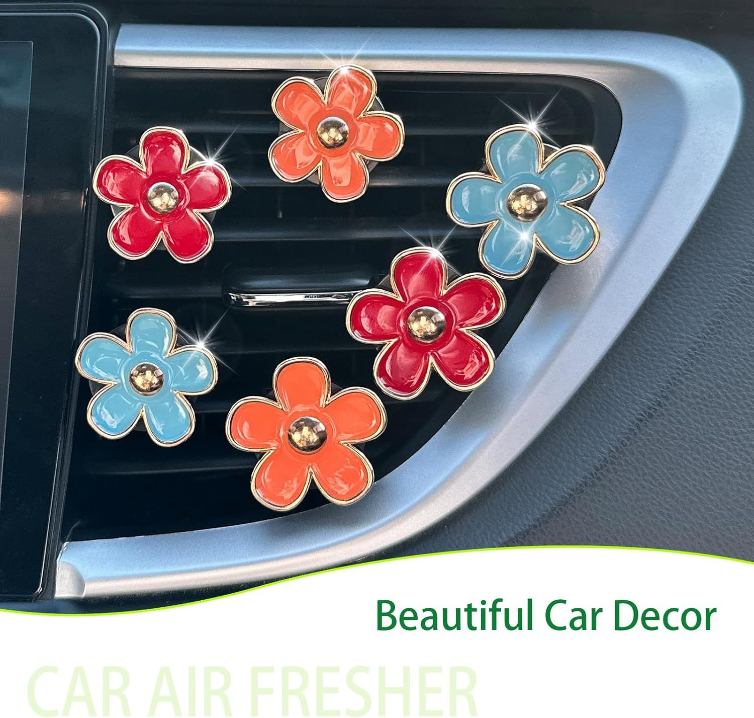 6pcs Flower Air Vent Clips Car Air Freshener,Red Orange Blue Daisy Flowers Vent Clip Car Accessories for Women,Girly Car Decor Refillable Car Diffuser - Image 2