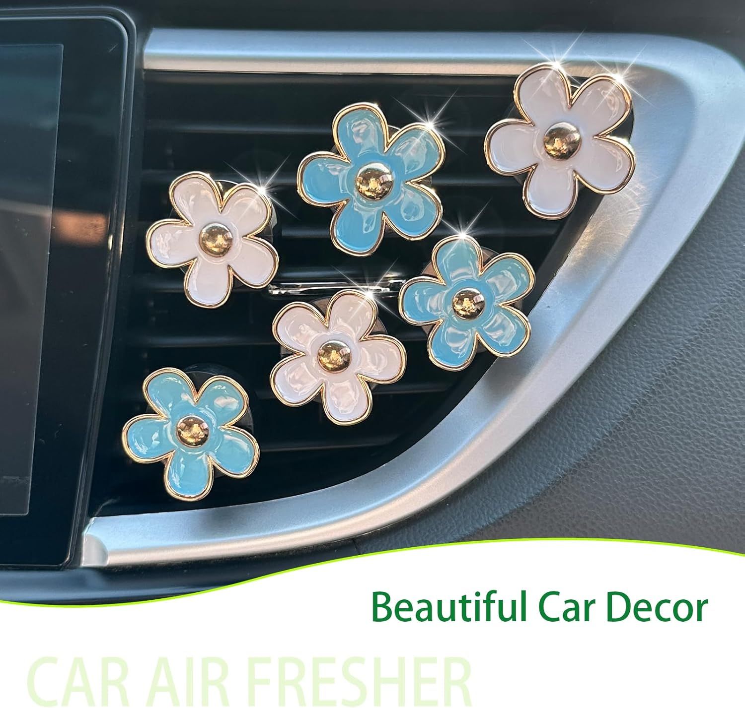 6pcs Flowers Car Air Freshener Vent Clips Blue White Daisy Flowers Air Vent Clip Car Accessories for Women 3.3cm/3cm Refillable Daisy Decor Diffuser - Image 4