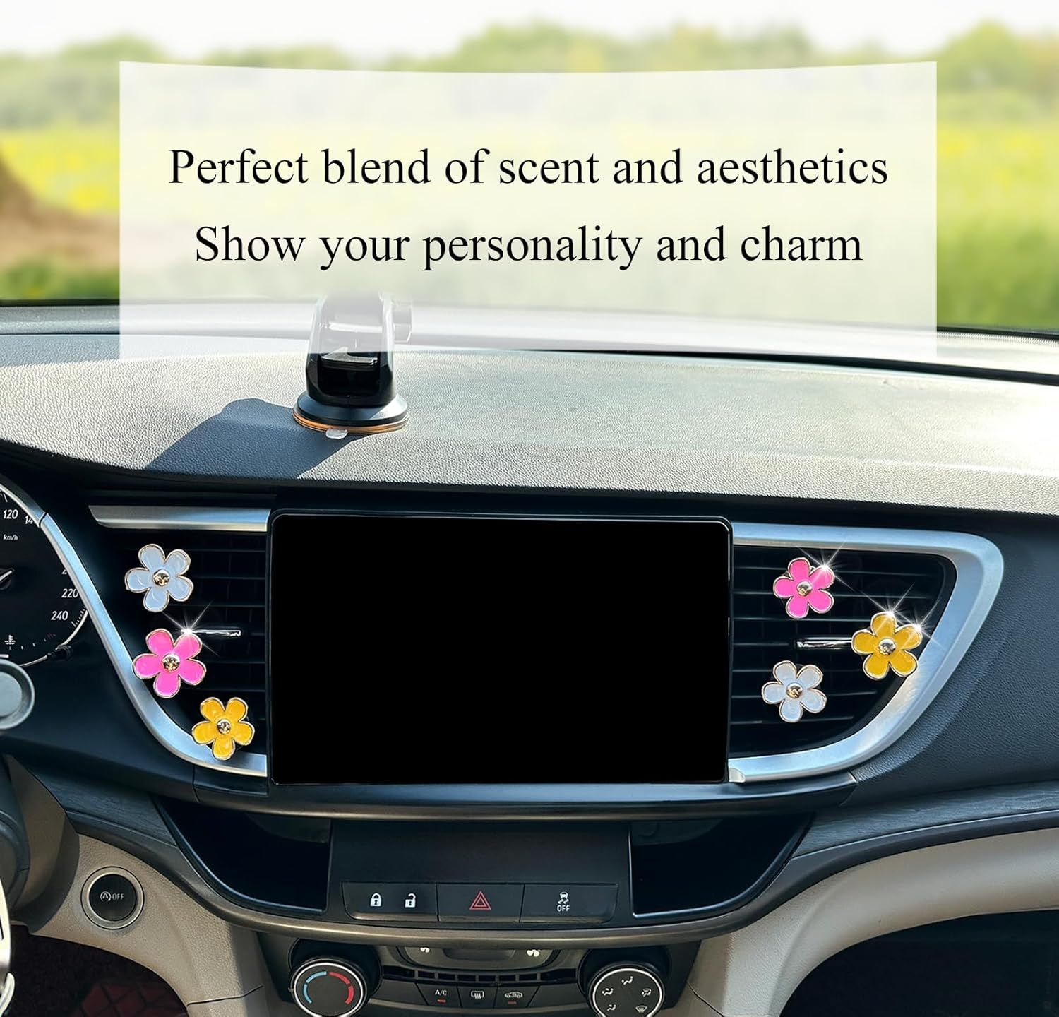 6pcs Flowers Car Air Freshener Vent Clips,Pink Yellow White Daisy Flowers Air Vent Clip Car Accessories for Women,3.3cm/3cm Flower Girly Vehicle Decor Refillable Outlet Diffuser - Image 4