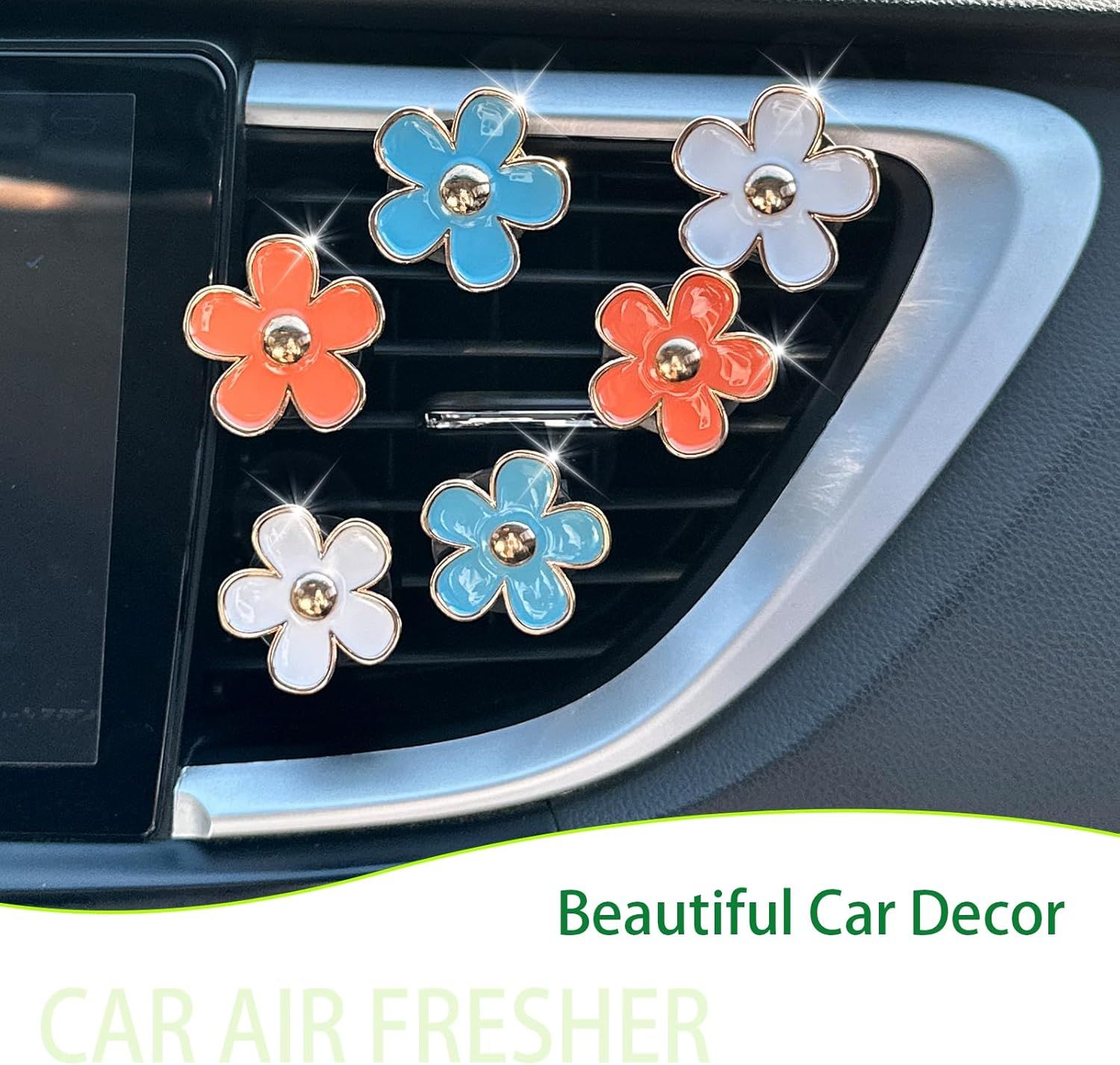 6pcs Flowers Car Air Freshener Vent Clips,Blue Orange White Daisy Air Vent Clip Car Accessories for Women,3.3cm/3cm Flowers Vehicle Decor Refillable Diffuser - Image 2