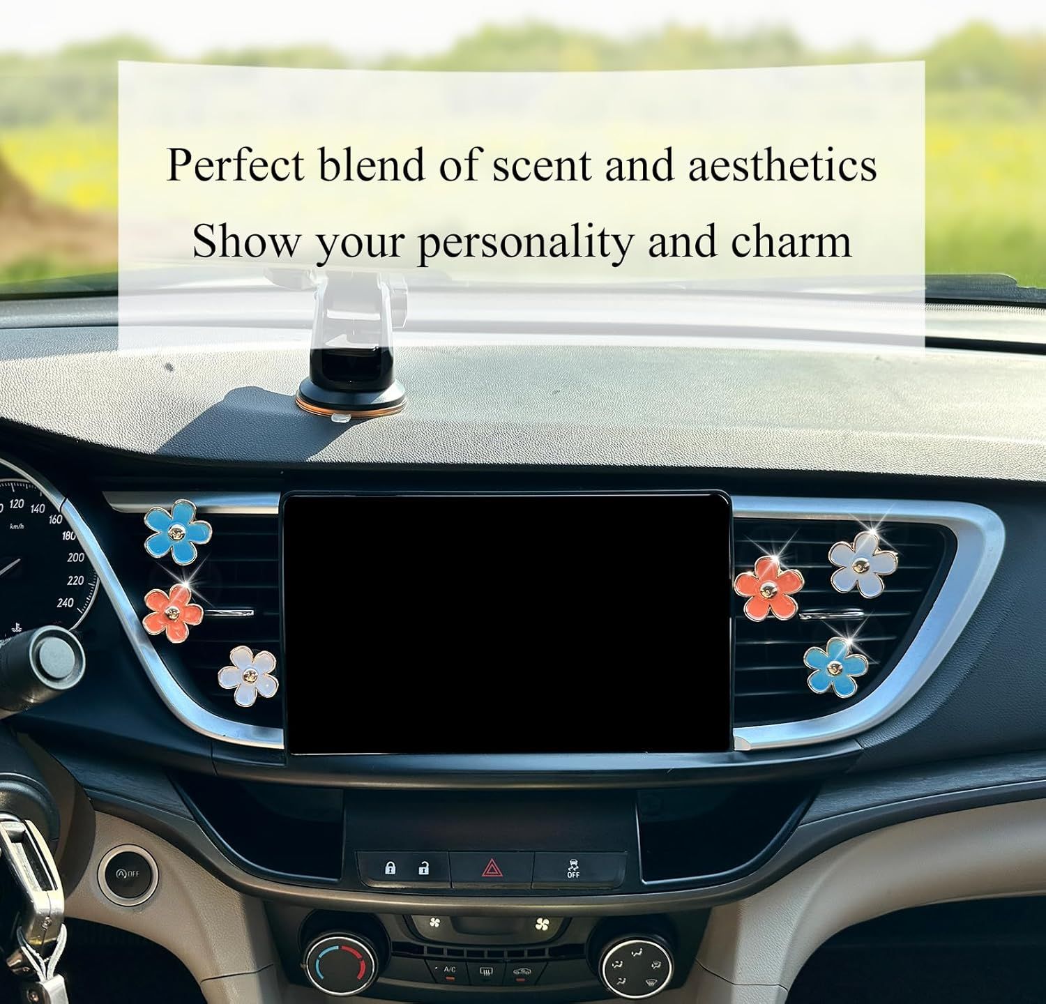 6pcs Flowers Car Air Freshener Vent Clips,Blue Orange White Daisy Air Vent Clip Car Accessories for Women,3.3cm/3cm Flowers Vehicle Decor Refillable Diffuser - Image 4