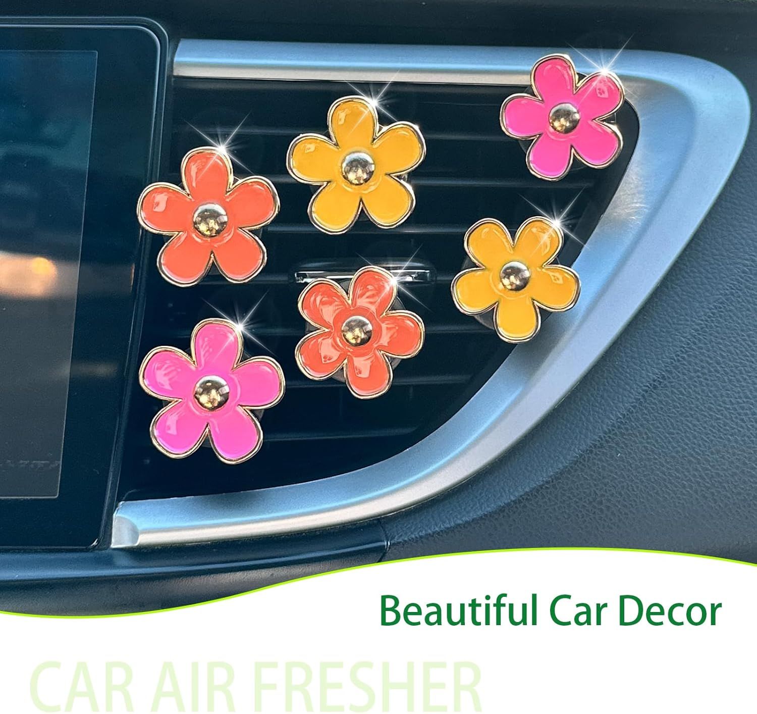 6pcs Flower Air Freshener Vent Clips,Pink Yellow Orange Daisy Car Decor Accessories for Women,3.3cm/3cm Girly Refillable Diffuser - Image 2