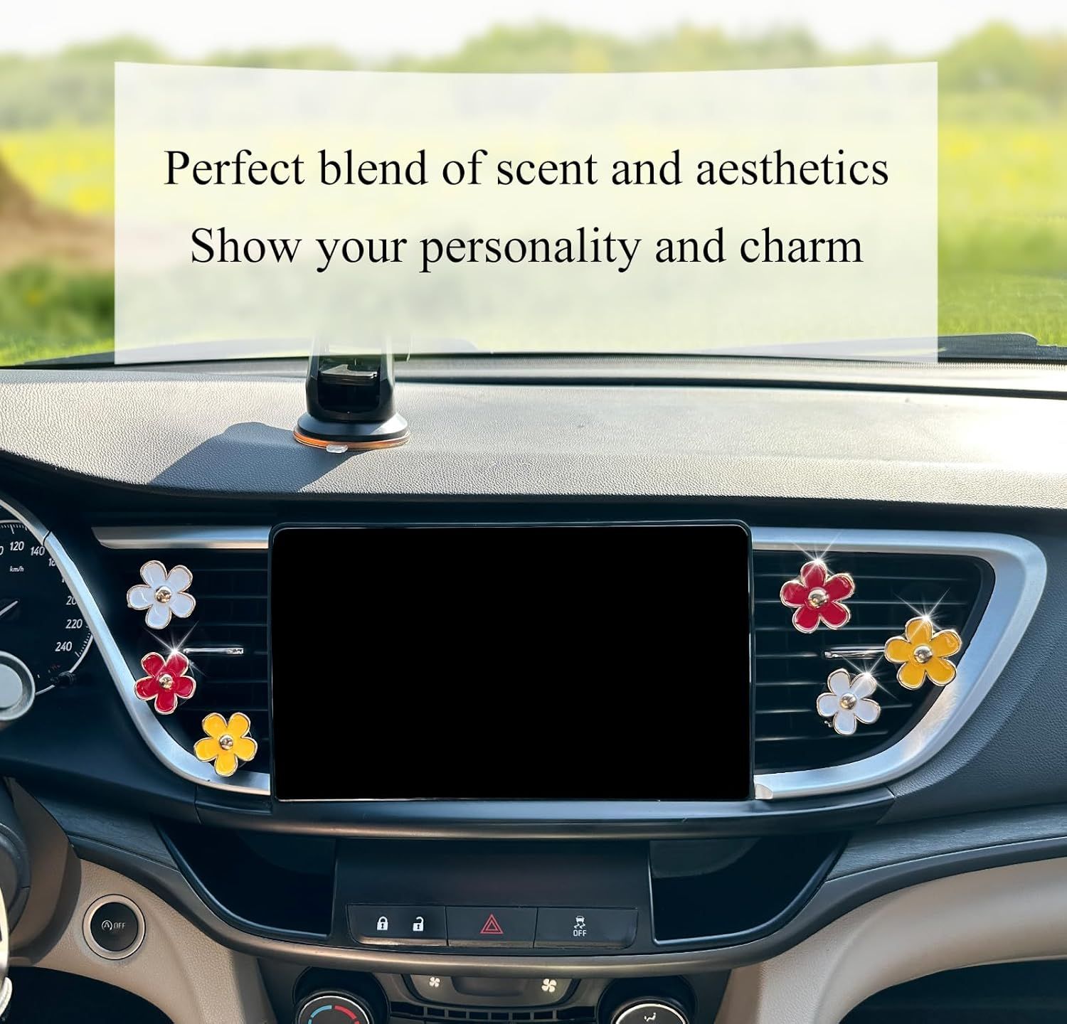 6pcs Flower Car Air Freshener Vent Clips,Red Yellow White Daisy Car Dashboard Accessories,3.3cm/3cm Flower Air Vent Clip for Women,Refillable Car Diffuser Decor - Image 4
