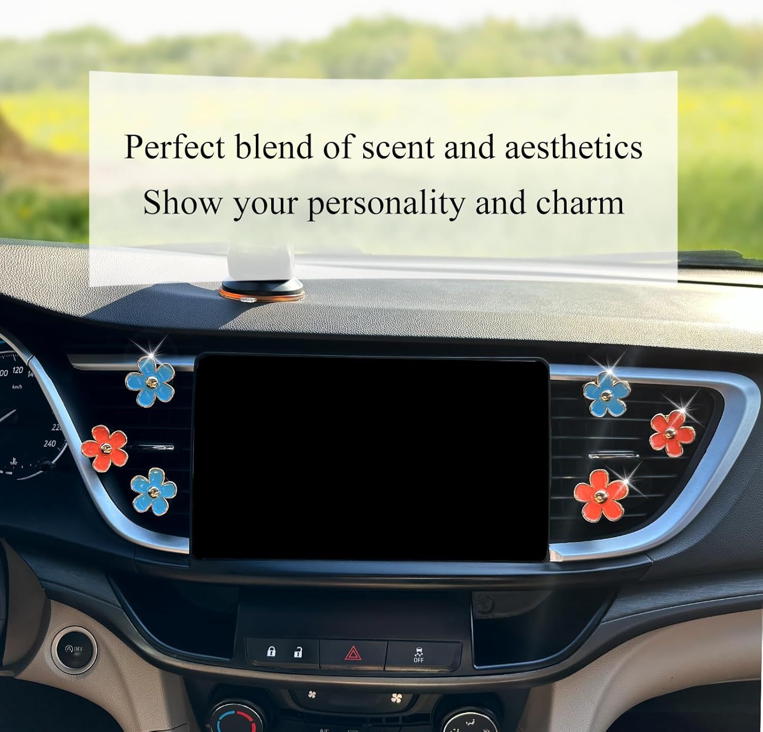 Flower Car Accessories,6pcs Daisy Car Air Freshener Vent Clips,3.3cm/3cm Blue Orange Flowers Decor,Refillable Diffusers for Women - Image 4