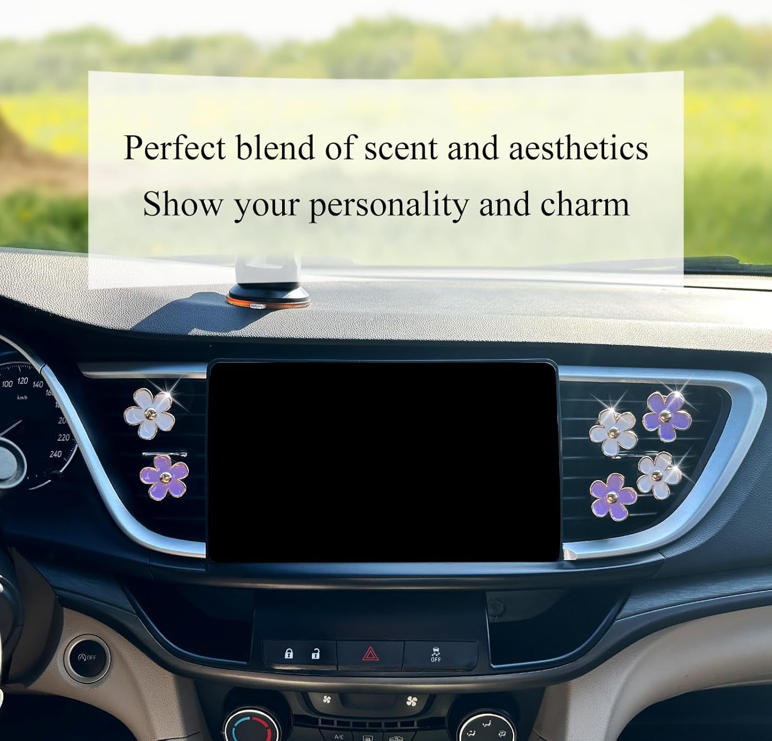 6pcs Flowers Car Air Freshener Vent Clips Purple White Daisy Air Vent Clip Car Accessories for Women 3.3cm/3cm Flower Vehicle Interior Decor Refillable Diffuser - Image 4