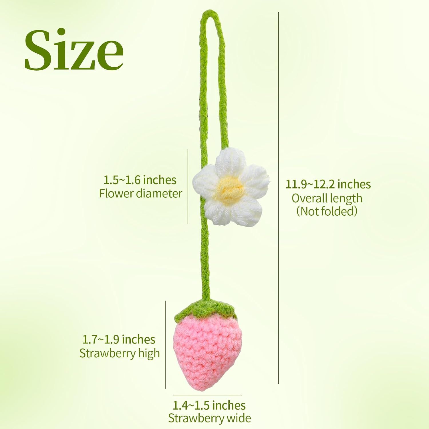 Crochet Strawberry and Flower Car Hanging Ornaments, Cute Aesthetic Rearview Mirror Hanging Accessories for Women and Girls, Handmade Polyester Fiber Car Decor 2-Pack - Image 3