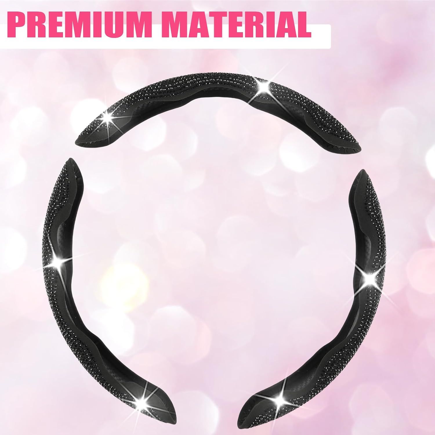 Diamond Bling Car Steering Wheel Cover with Crystal Rhinestones,3PCS Segmented Steering Wheel Protector,Universal for 99% Cars for Women(Black with Black Diamond) - Image 6