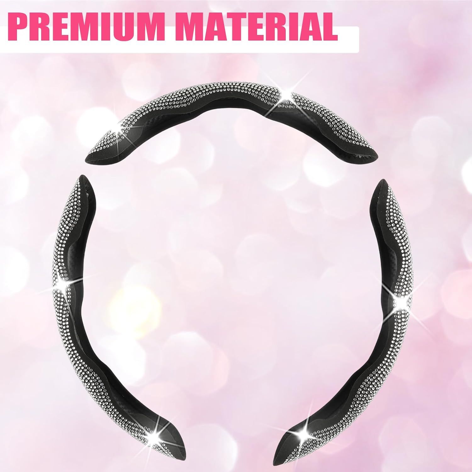 Diamond Bling Car Steering Wheel Cover with Crystal Rhinestones,3PCS Segmented Steering Wheel Protector,Universal for 99% Cars for Women(Black with White Diamond) - Image 6