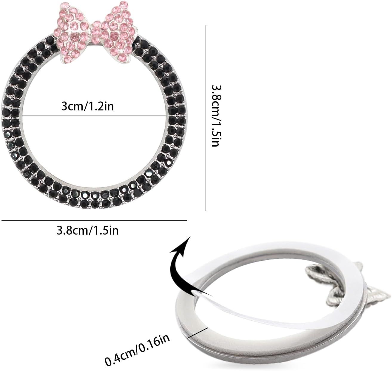 Bow Car Accessories,Pink Bow Tie Push Start Button Rhinestone Ring,Black Engine Start Stop Button Ring Car Decor,Bling Girly Ignition Charm - Image 2