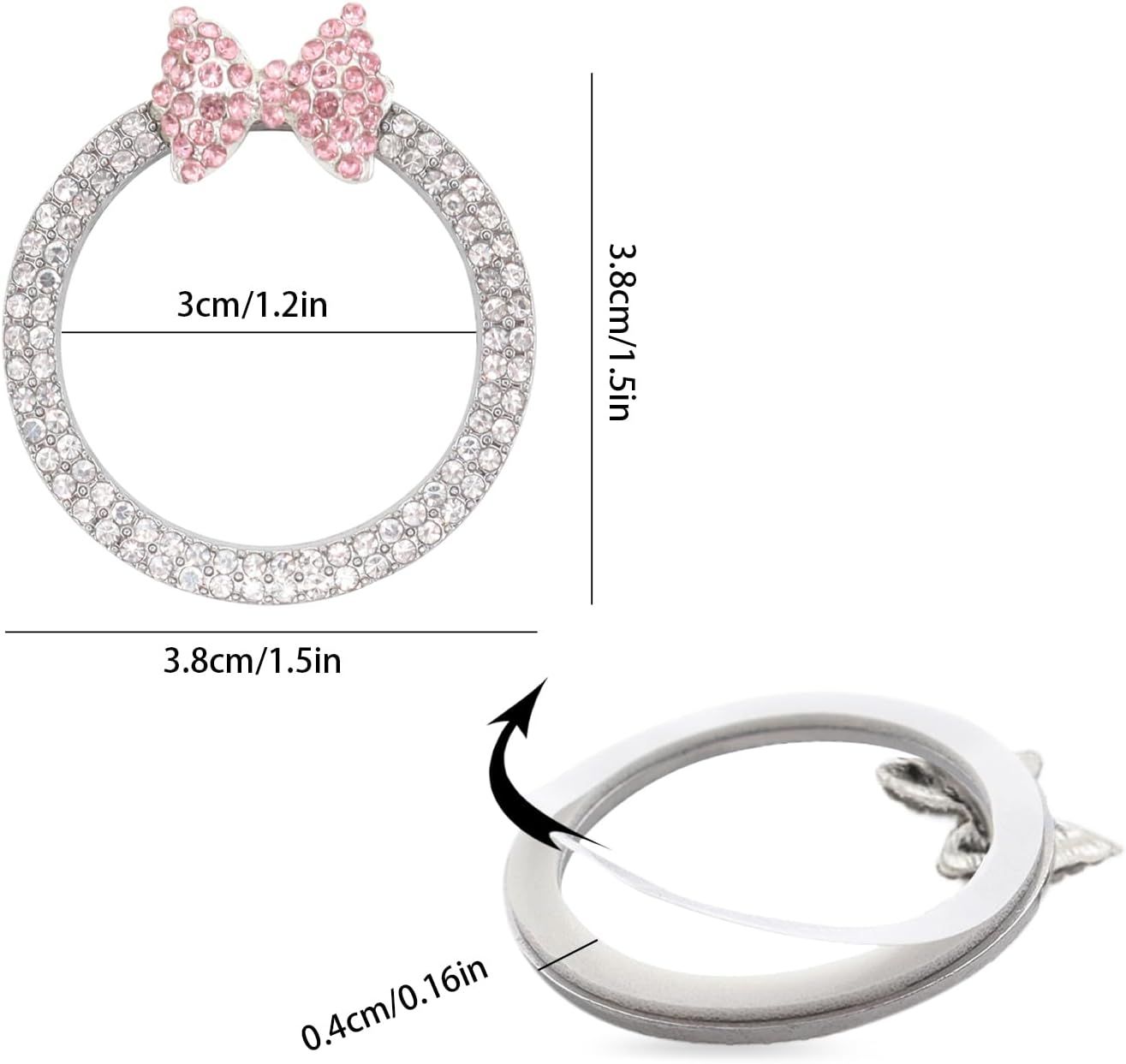 Pink Bow Car Accessories,Bow Tie Engine Start Button Ring,Bling Girly Silver Rhinestone Ring Start Stop Button Car Decor for Women,Ignition Ring Car Charm - Image 3