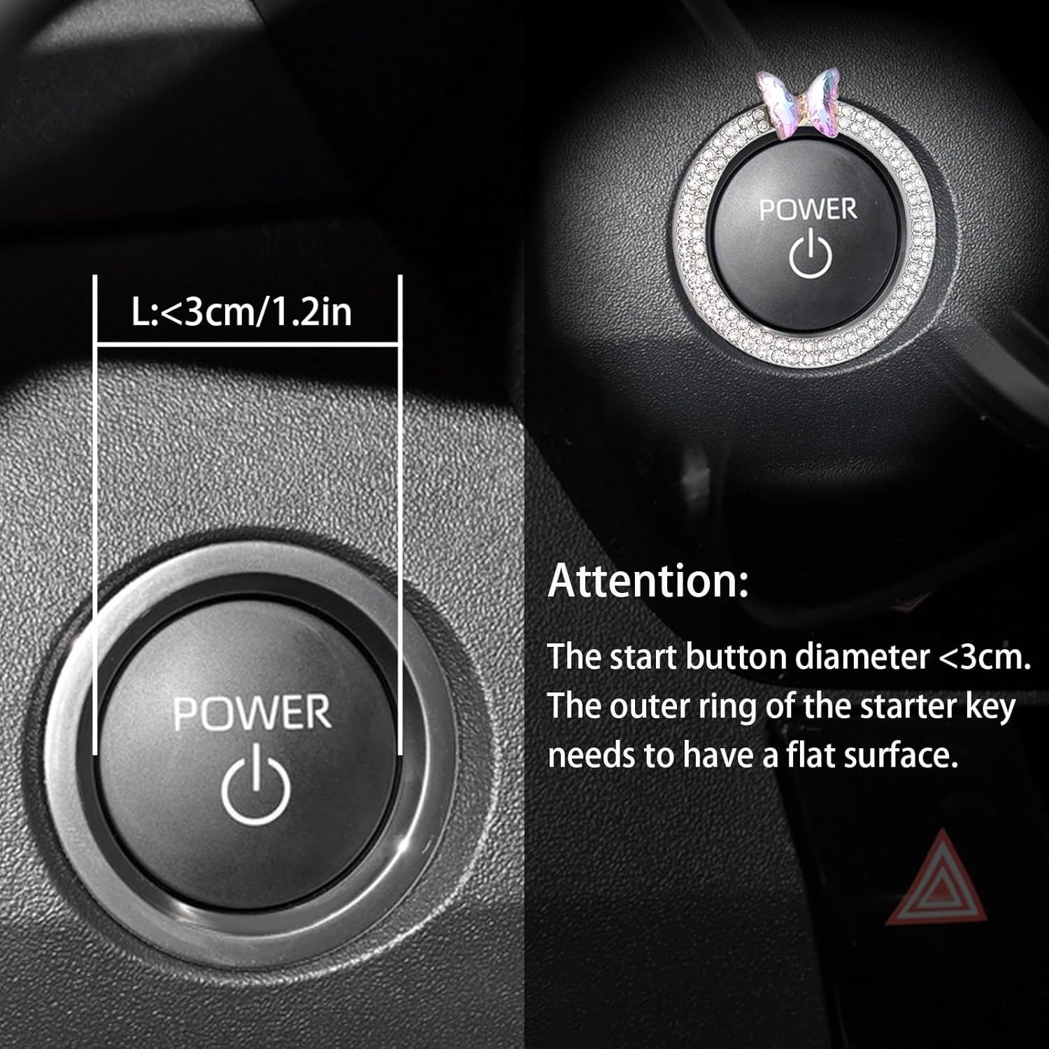 Pink Bow Car Accessories,Bow Tie Engine Start Button Ring,Bling Girly Silver Rhinestone Ring Start Stop Button Car Decor for Women,Ignition Ring Car Charm - Image 4