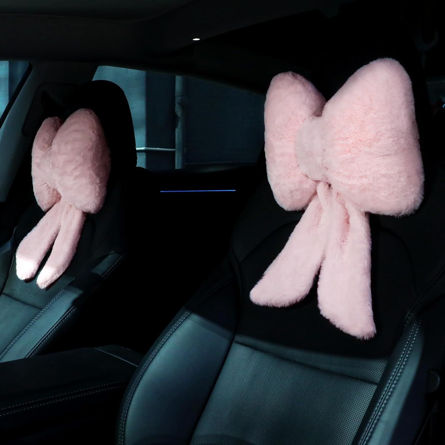 2 Pcs Car Neck Pillow Plush Butterfly Bow Car Headrest Pillow Comfortable Seat Neck Support Cute Head Rest Accessories for Driving Travel Driver Chair Girl Style Interior Decor(Pink) - Image 1