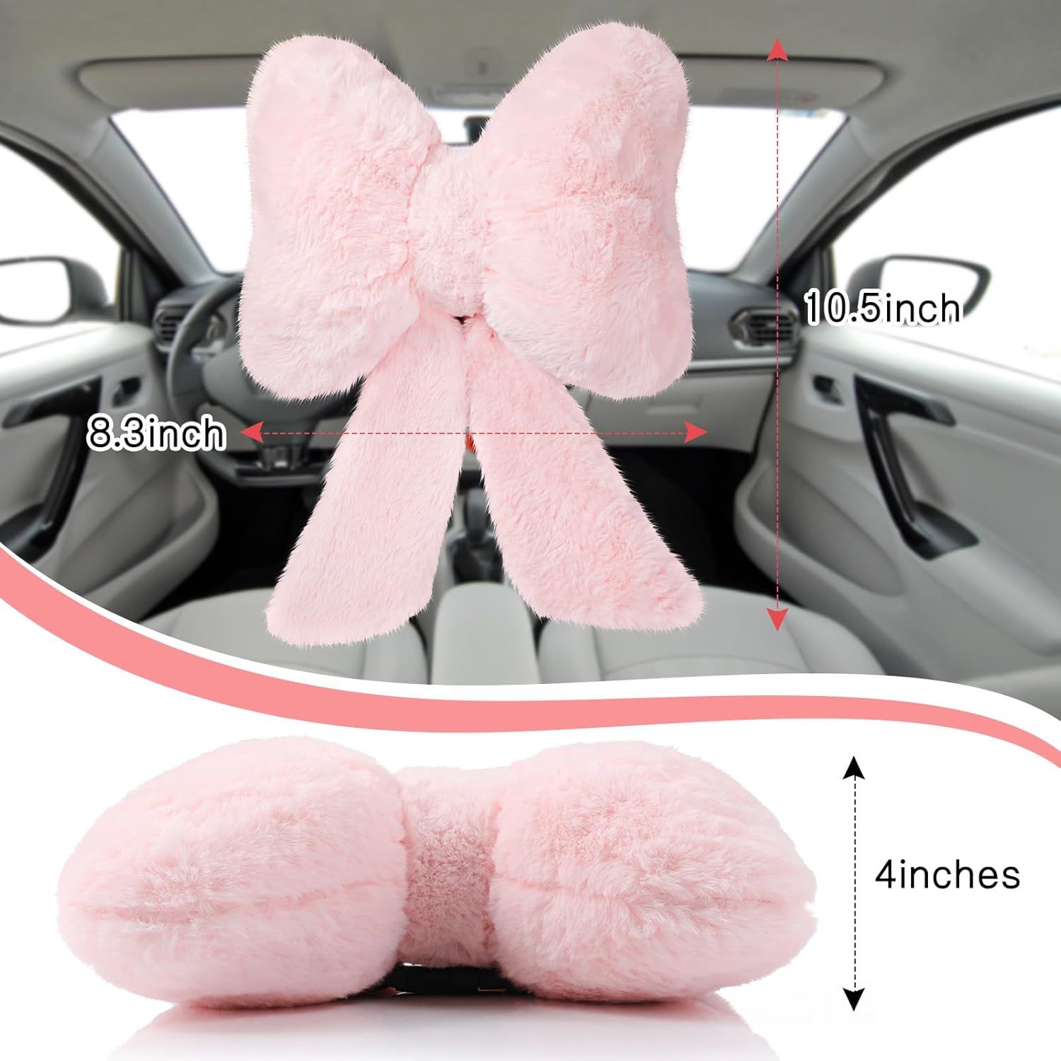 2 Pcs Car Neck Pillow Plush Butterfly Bow Car Headrest Pillow Comfortable Seat Neck Support Cute Head Rest Accessories for Driving Travel Driver Chair Girl Style Interior Decor(Pink) - Image 2