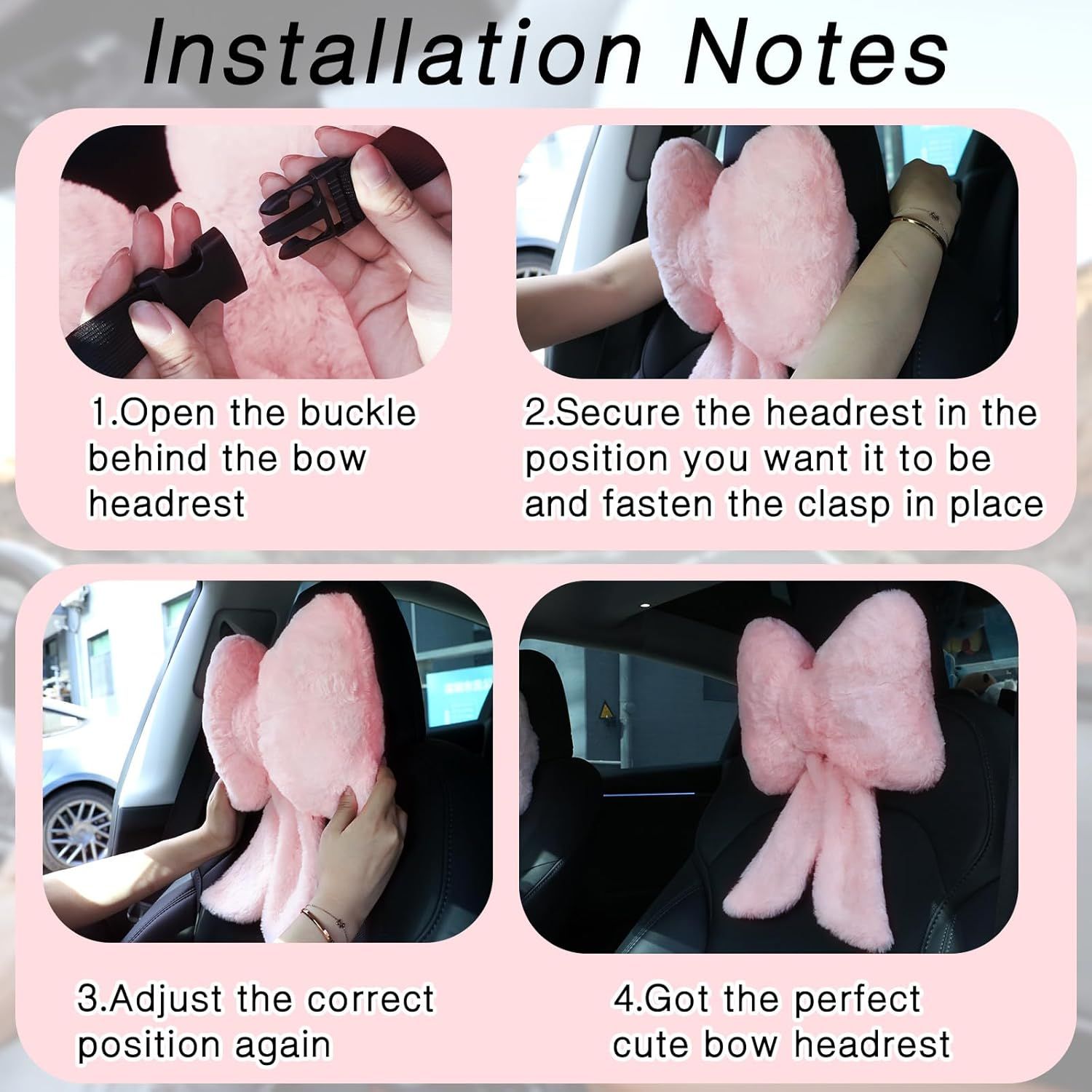 2 Pcs Car Neck Pillow Plush Butterfly Bow Car Headrest Pillow Comfortable Seat Neck Support Cute Head Rest Accessories for Driving Travel Driver Chair Girl Style Interior Decor(Pink) - Image 3