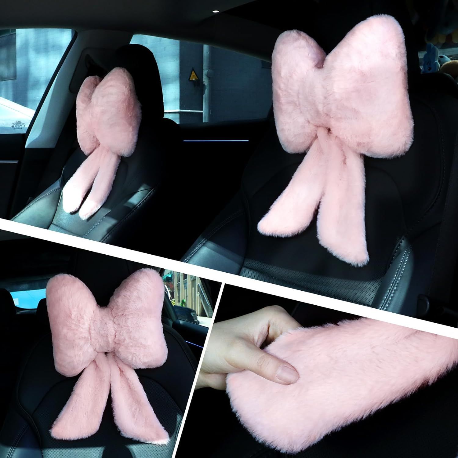 2 Pcs Car Neck Pillow Plush Butterfly Bow Car Headrest Pillow Comfortable Seat Neck Support Cute Head Rest Accessories for Driving Travel Driver Chair Girl Style Interior Decor(Pink) - Image 4