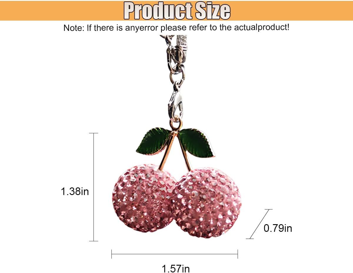 Bling Cherry Car Rear View Mirror Charm, Sparkly Rhinestones Automotive Decoration Pendant, Cute Vehicle Interior Hanging Ornament, Lucky Present for Women, Girl (Pink) - Image 2