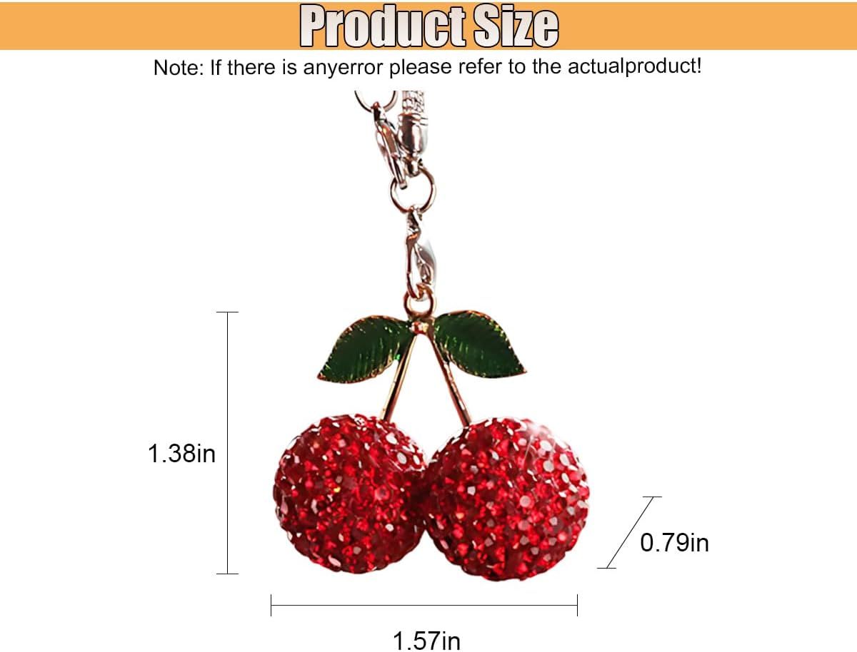 Bling Cherry Car Rear View Mirror Charm, Sparkly Rhinestones Automotive Decoration Pendant, Cute Vehicle Interior Hanging Ornament, Lucky Present for Women, Girl (Red) - Image 2
