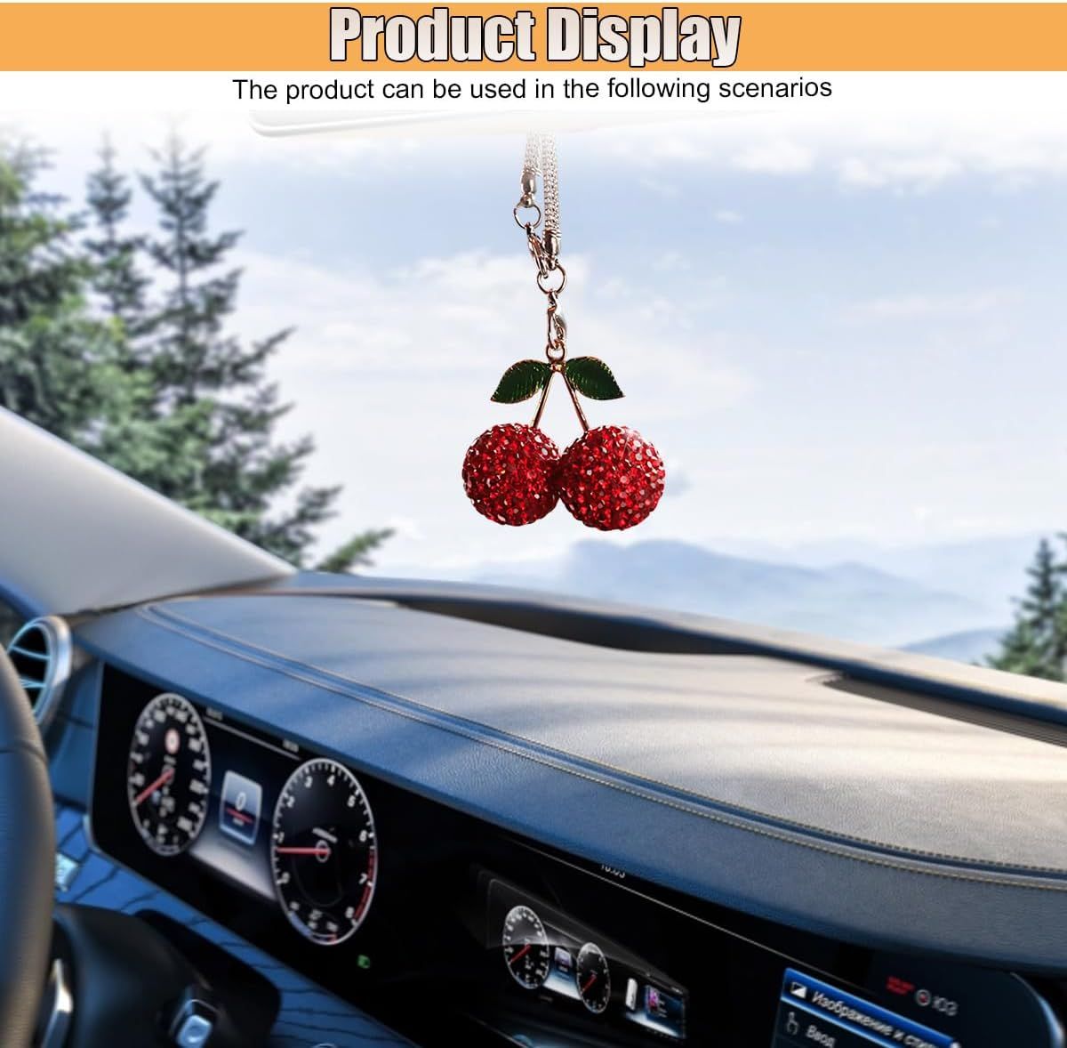 Bling Cherry Car Rear View Mirror Charm, Sparkly Rhinestones Automotive Decoration Pendant, Cute Vehicle Interior Hanging Ornament, Lucky Present for Women, Girl (Red) - Image 5