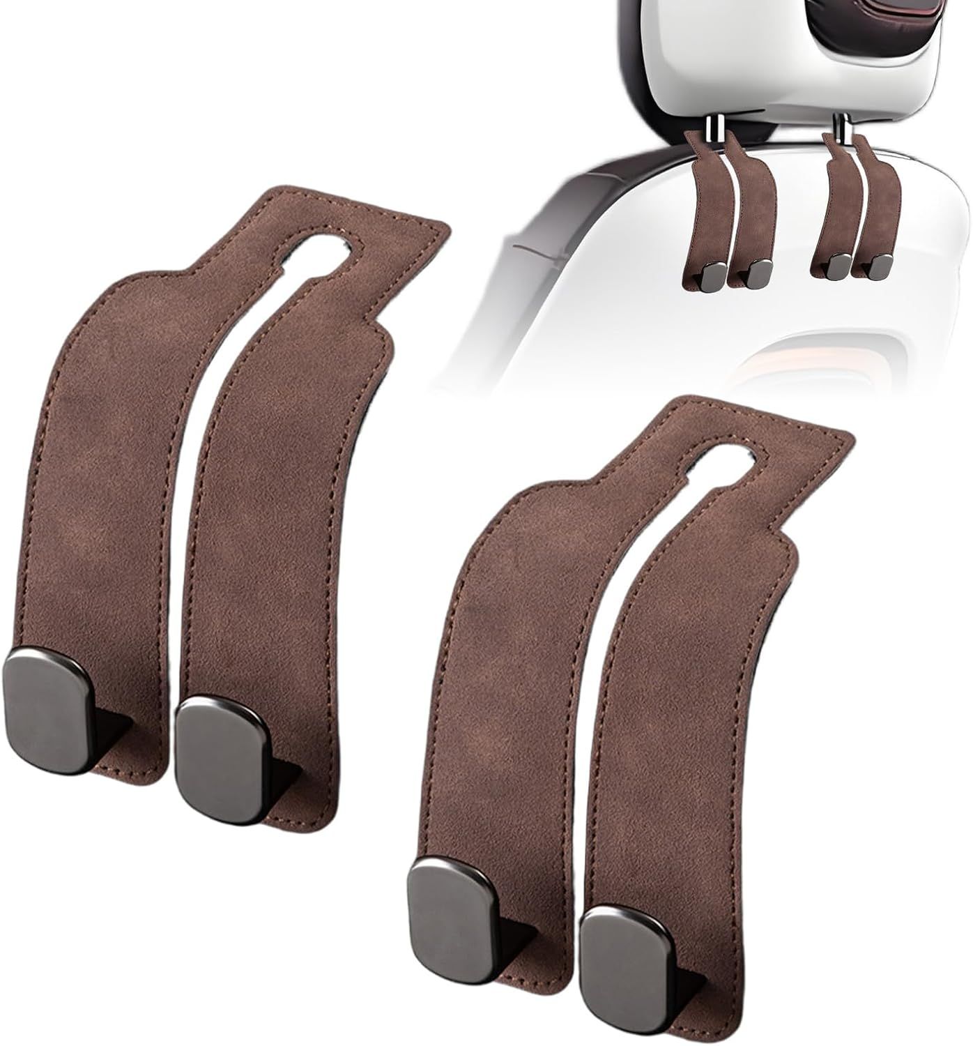 Car Purse Hook Purse Hook for Car Seats Headrest Car Seat Hooks,Heavy Duty Vehicle Organizer for Handbags, Groceries, Purses, Keep Car Tidy (Brown, 2 Pack) - Image 1