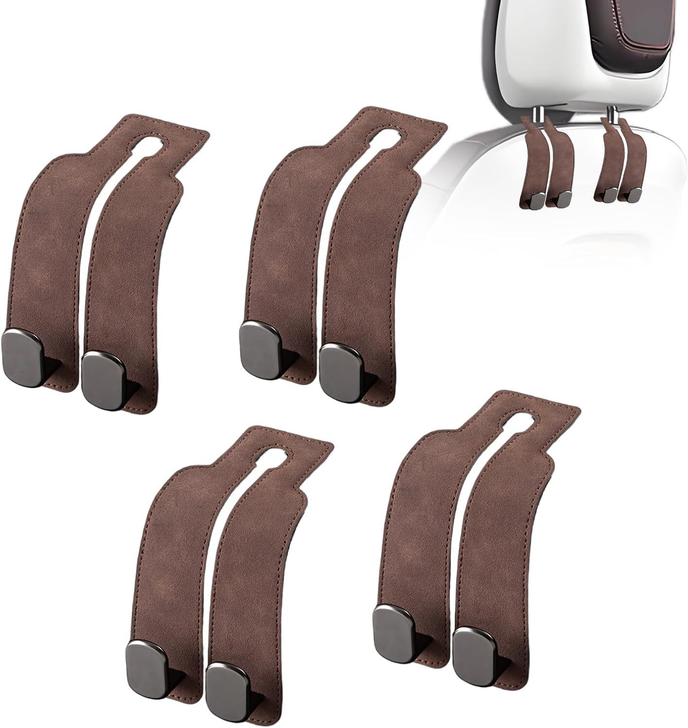 Car Purse Hook Purse Hook for Car Seats Headrest Car Seat Hooks,Heavy Duty Vehicle Organizer for Handbags, Groceries, Purses, Keep Car Tidy (Brown, 4 Pack) - Image 1