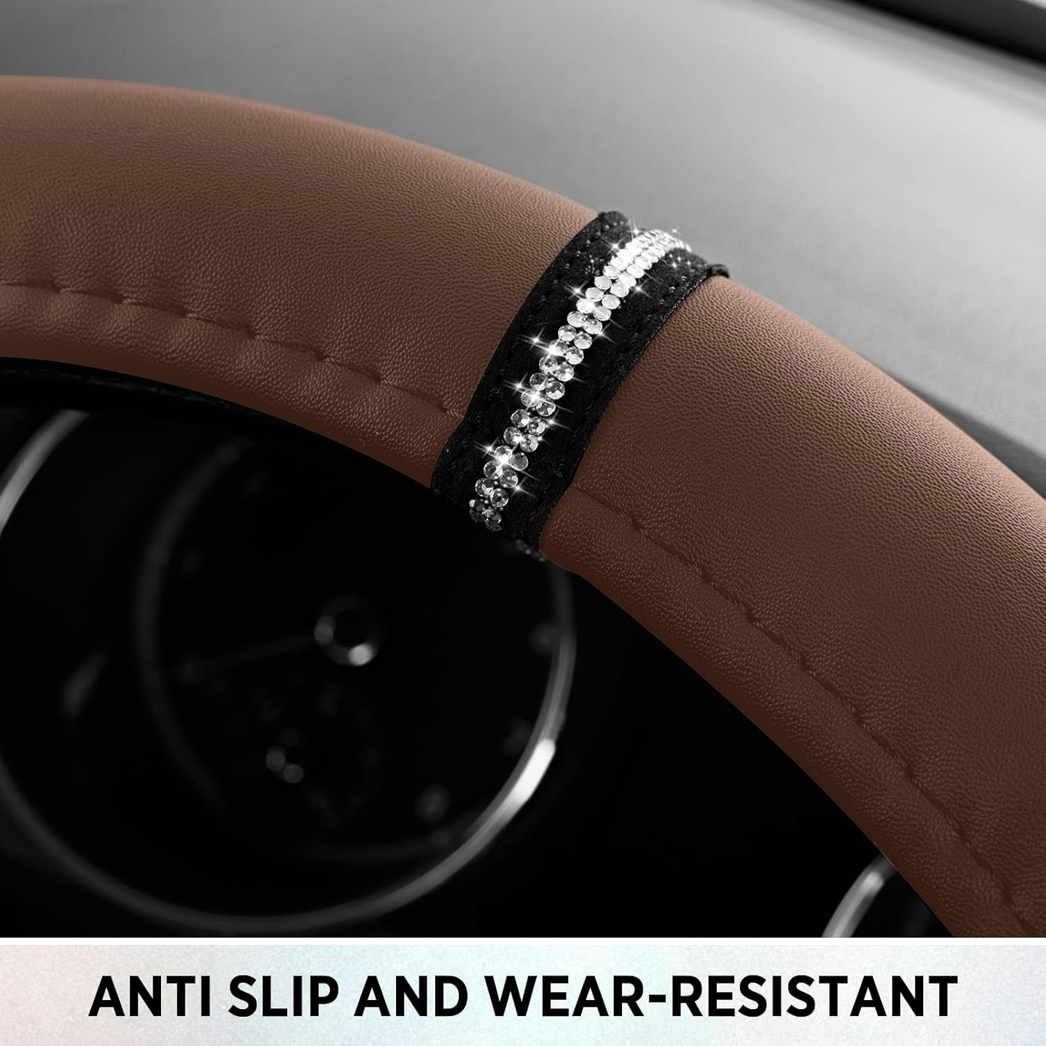 Leopard Steering Wheel Cover for Women, Cute Anti-Slip Microfiber Leather, Fits D Shape Flat Bottom Steering Wheel 14.5-15 Inch - Brown - Image 7