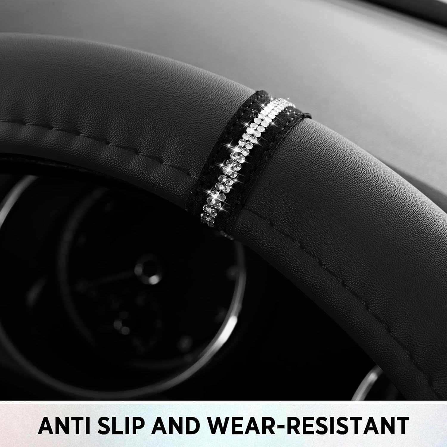Leopard Steering Wheel Cover for Women, Cute Anti-Slip Microfiber Leather, Fits D Shape Flat Bottom Steering Wheel 14.5-15 Inch - Black - Image 7