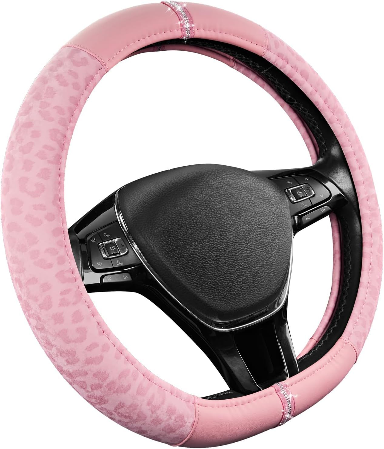 Leopard Steering Wheel Cover for Women, Cute Anti-Slip Microfiber Leather, Fits D Shape Flat Bottom Steering Wheel 14.5-15 Inch - Pink and Pink Leapoard - Image 2