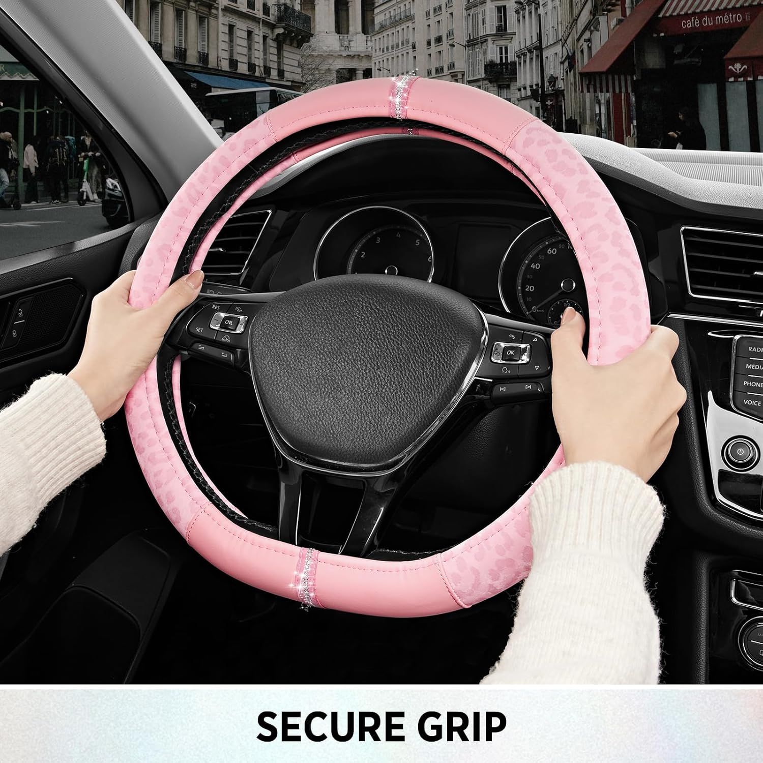 Leopard Steering Wheel Cover for Women, Cute Anti-Slip Microfiber Leather, Fits D Shape Flat Bottom Steering Wheel 14.5-15 Inch - Pink and Pink Leapoard - Image 5