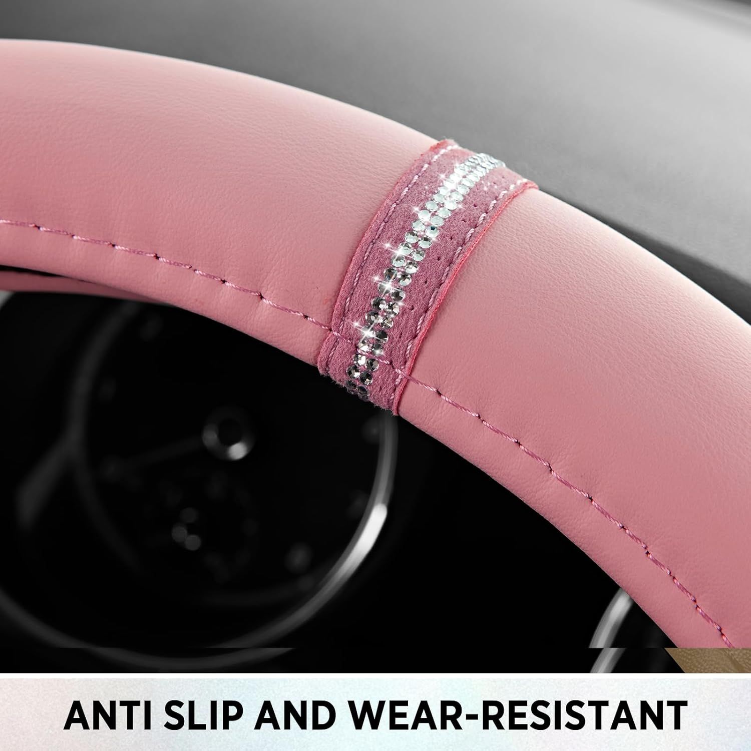 Leopard Steering Wheel Cover for Women, Cute Anti-Slip Microfiber Leather, Fits D Shape Flat Bottom Steering Wheel 14.5-15 Inch - Pink and Pink Leapoard - Image 7