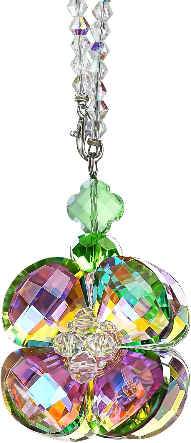 Crystal Four Leaf Clover Car Rear View Mirror Pendant Hanging Ornament for Car Accessories, Backpack, or Bag Decor - Image 2