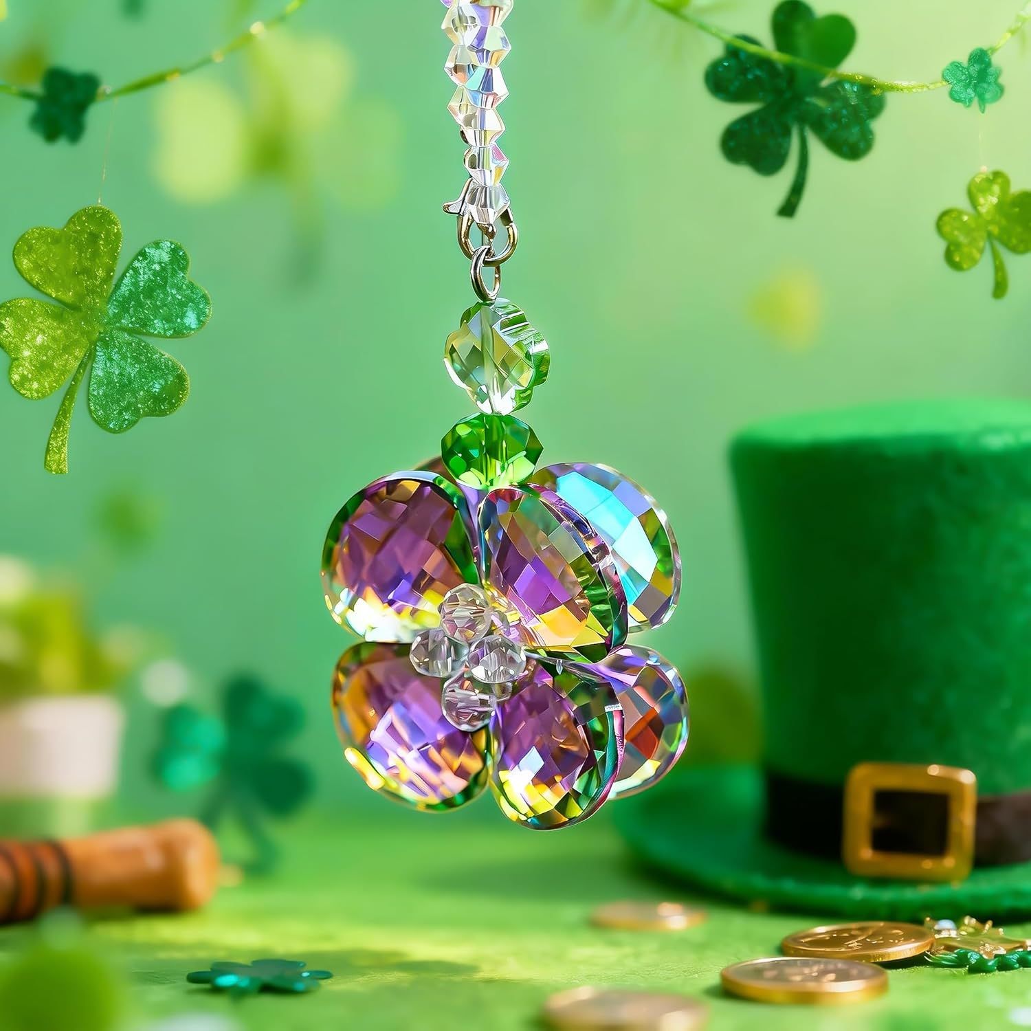 Crystal Four Leaf Clover Car Rear View Mirror Pendant Hanging Ornament for Car Accessories, Backpack, or Bag Decor - Image 3