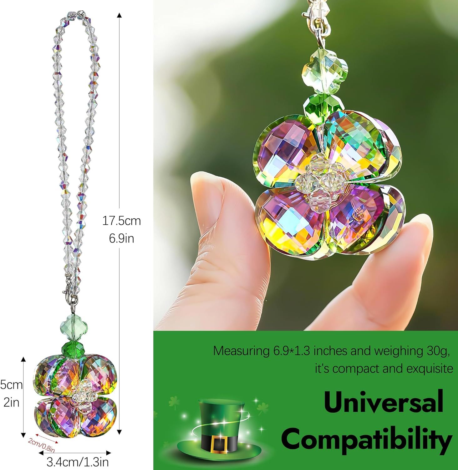 Crystal Four Leaf Clover Car Rear View Mirror Pendant Hanging Ornament for Car Accessories, Backpack, or Bag Decor - Image 4