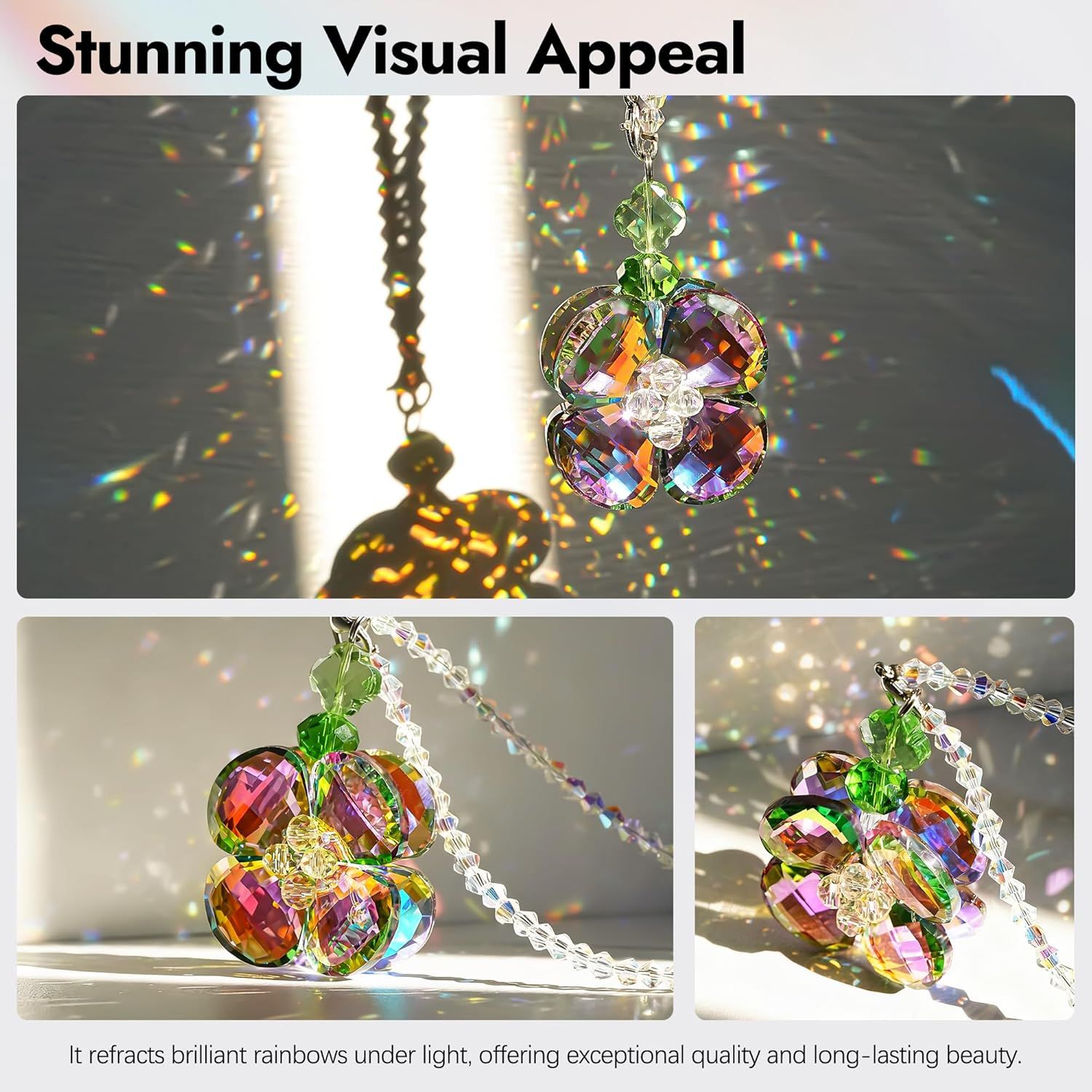 Crystal Four Leaf Clover Car Rear View Mirror Pendant Hanging Ornament for Car Accessories, Backpack, or Bag Decor - Image 5