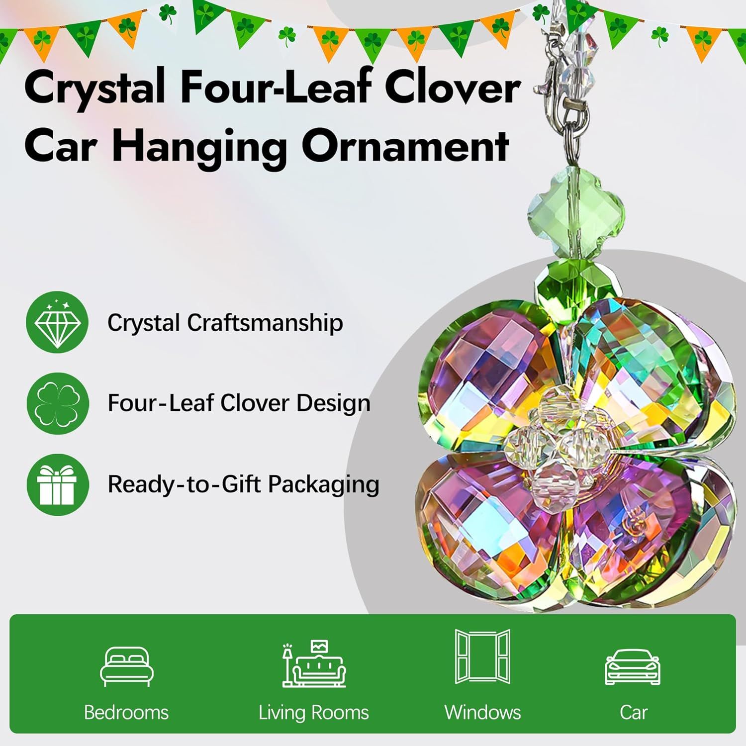 Crystal Four Leaf Clover Car Rear View Mirror Pendant Hanging Ornament for Car Accessories, Backpack, or Bag Decor - Image 7
