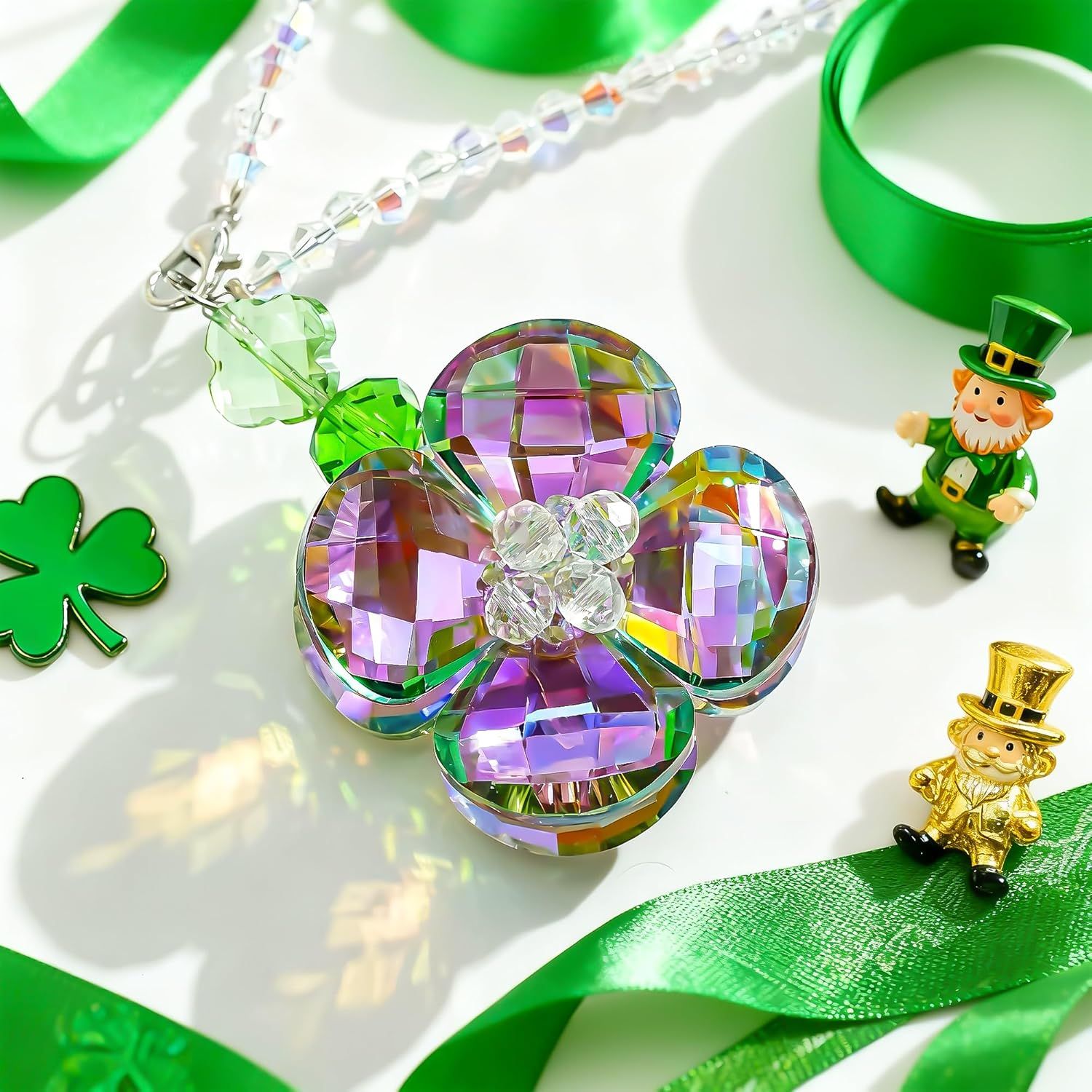 Crystal Four Leaf Clover Car Rear View Mirror Pendant Hanging Ornament for Car Accessories, Backpack, or Bag Decor - Image 8
