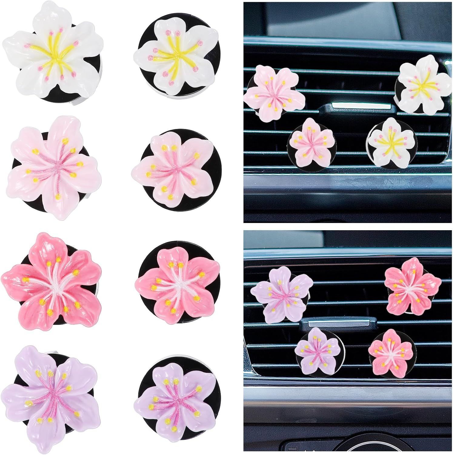 8Pcs Cute Car Air Freshener Vent Clips, Resin Flower Vent Clips, Cute Car Accessories for Women Interior - Image 1