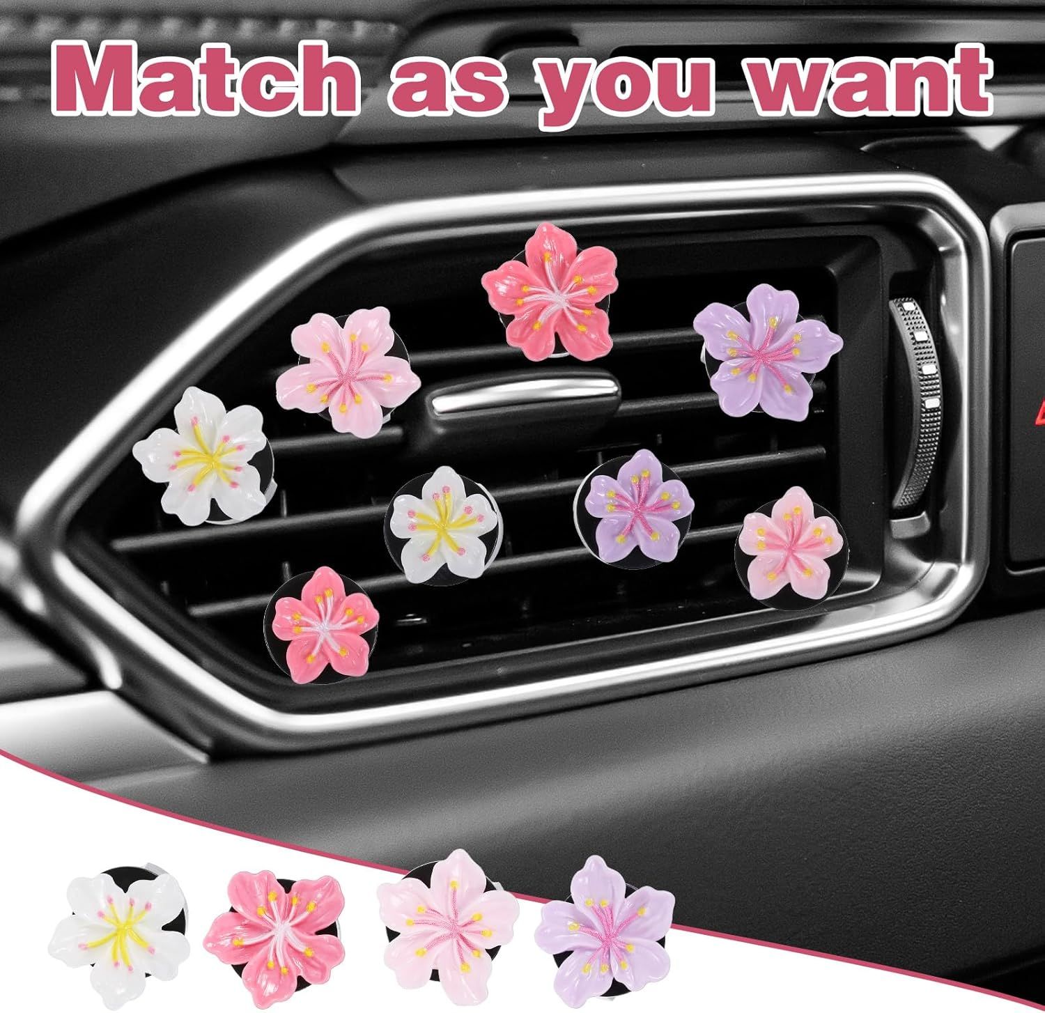 8Pcs Cute Car Air Freshener Vent Clips, Resin Flower Vent Clips, Cute Car Accessories for Women Interior - Image 6