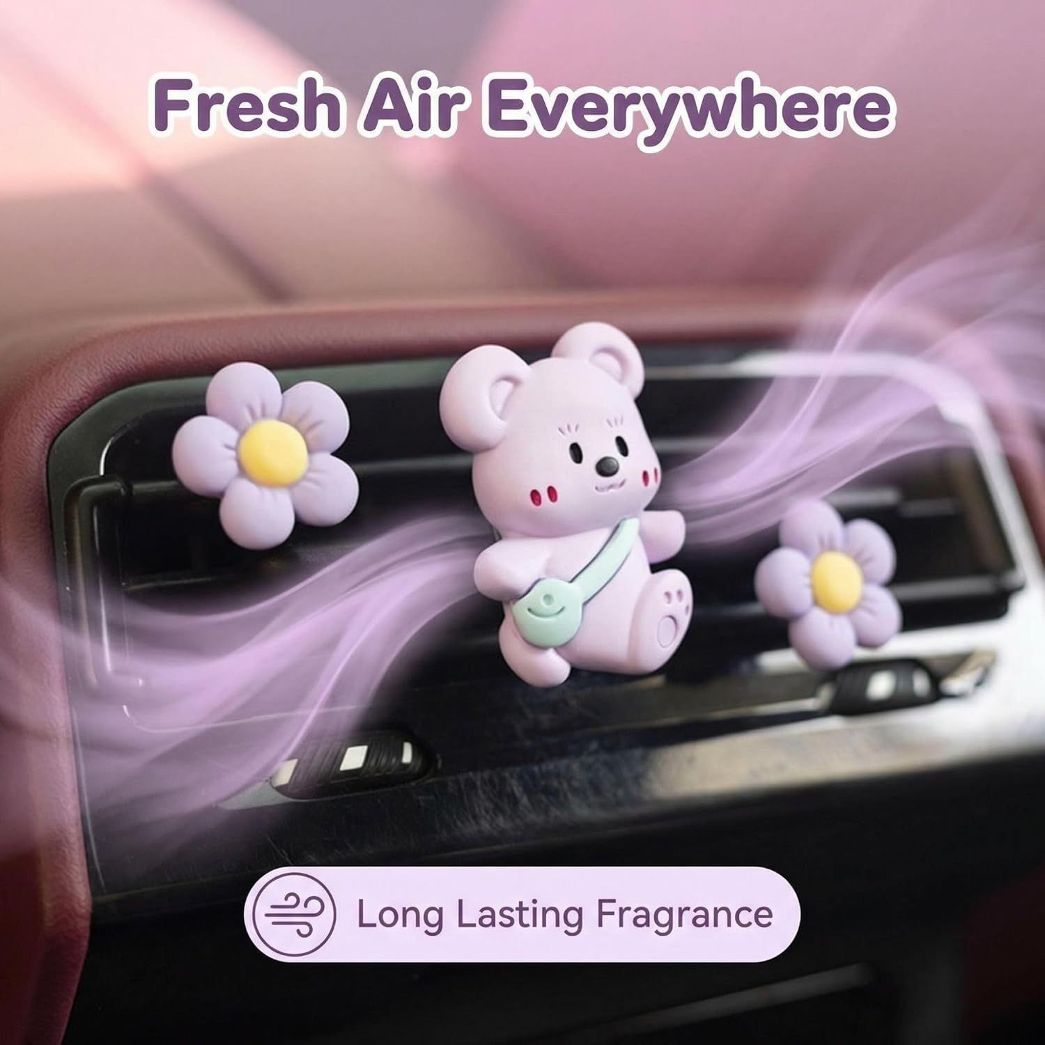 3Pcs Cute Bear Car Air Freshener Vent Clips, Aromatherapy Car Decor for Girls - Image 5
