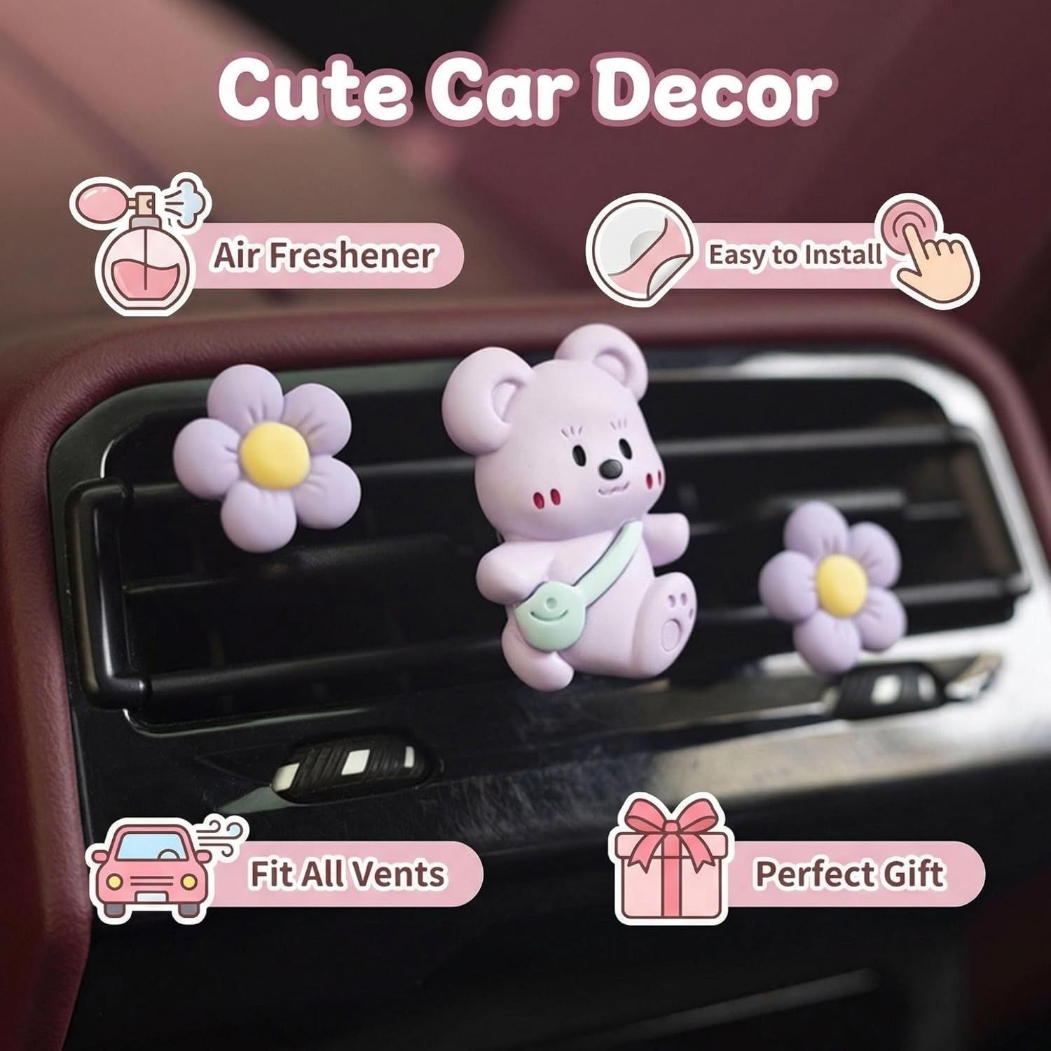 3Pcs Cute Bear Car Air Freshener Vent Clips, Aromatherapy Car Decor for Girls - Image 6