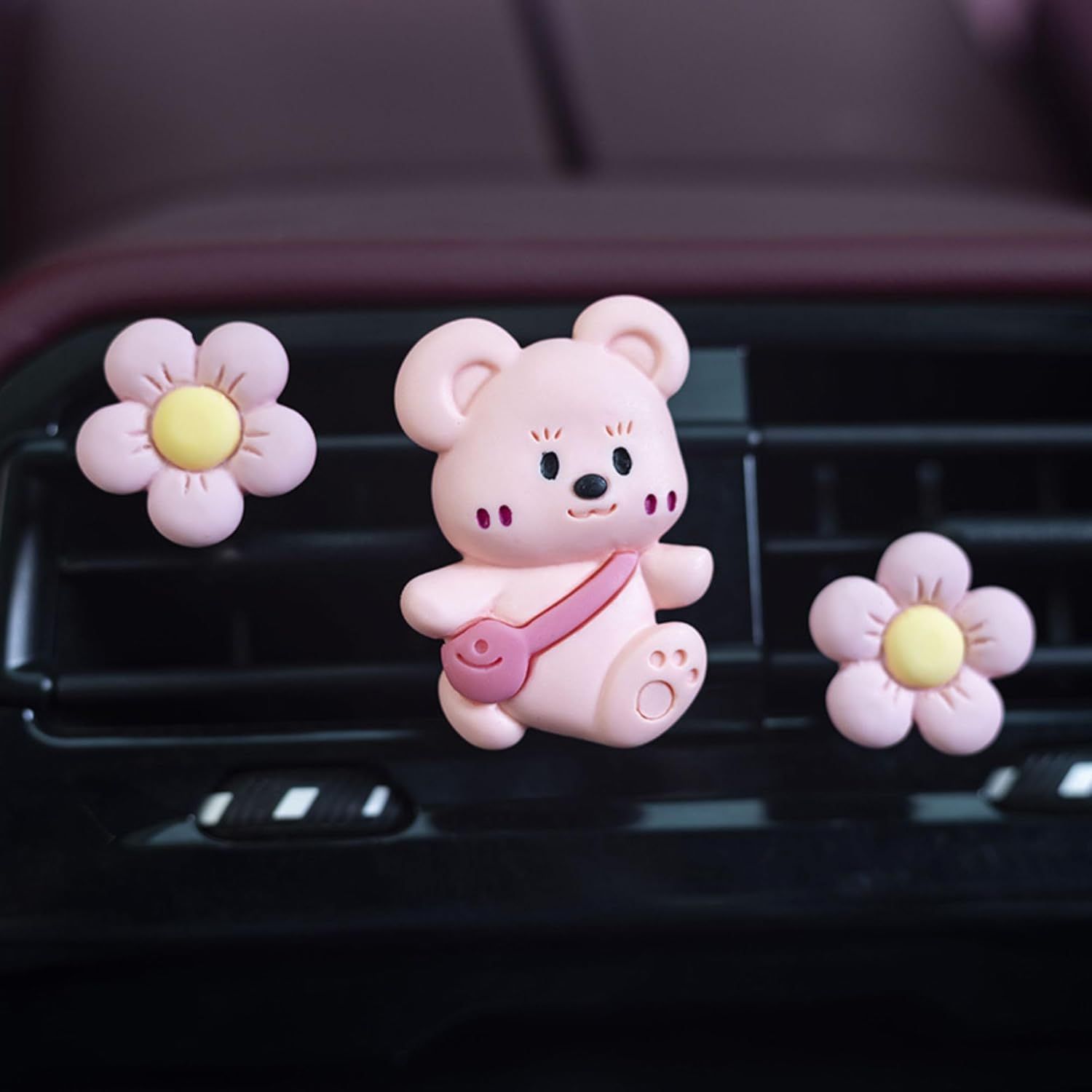3Pcs Cute Bear Car Air Freshener Vent Clips, Aromatherapy Car Decor for Girls (Pink) - Image 3