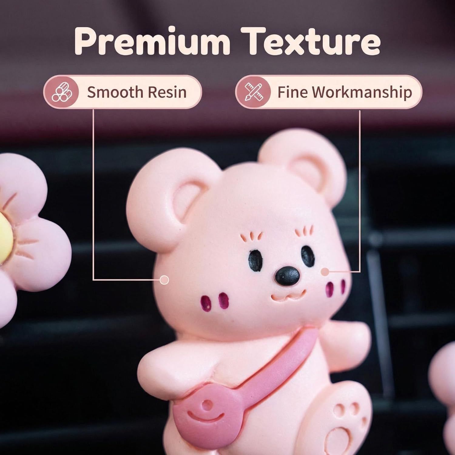 3Pcs Cute Bear Car Air Freshener Vent Clips, Aromatherapy Car Decor for Girls (Pink) - Image 4
