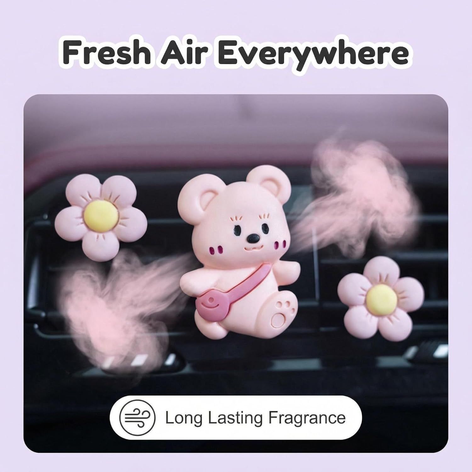 3Pcs Cute Bear Car Air Freshener Vent Clips, Aromatherapy Car Decor for Girls (Pink) - Image 5