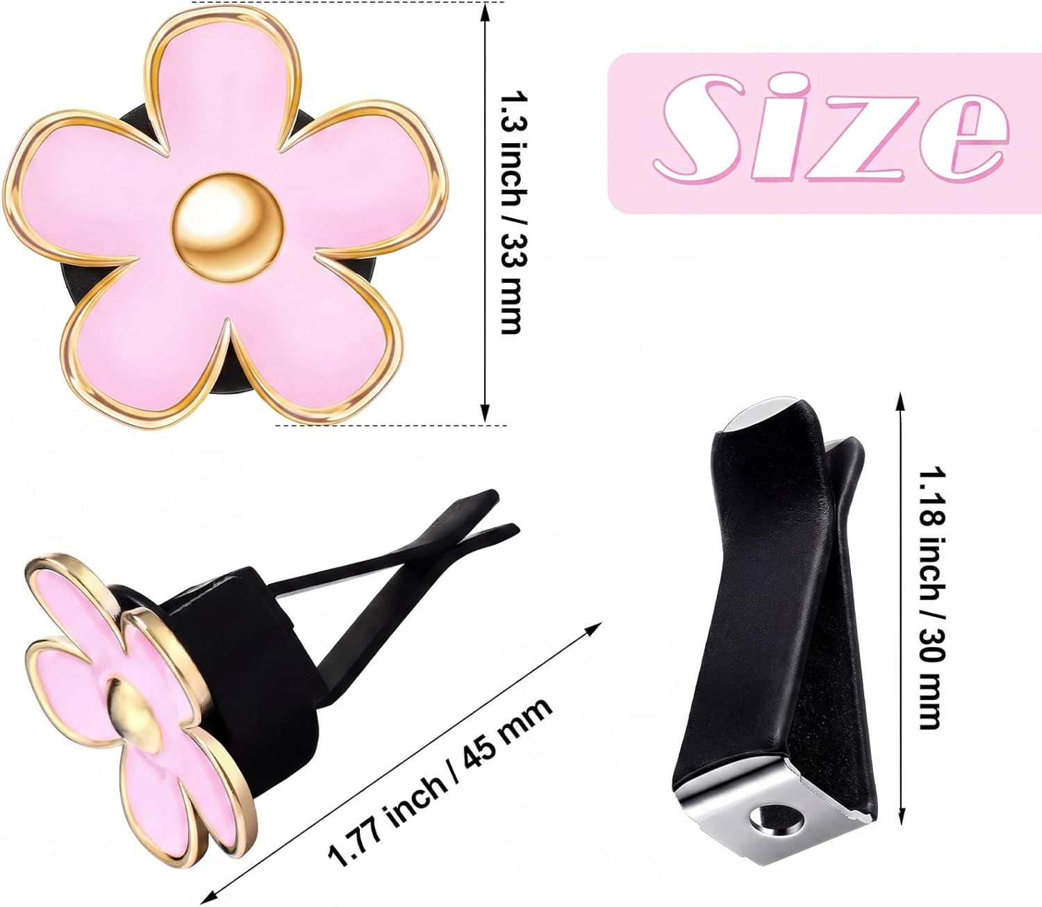 6 Pcs Daisy Flower Air Vent Clip Accessories Air Conditioning Outlet Clip Car Freshener Dashboard Accessories Charm Car Inter Decor (Green, Pink,White,3/3.3 cm) - Image 2