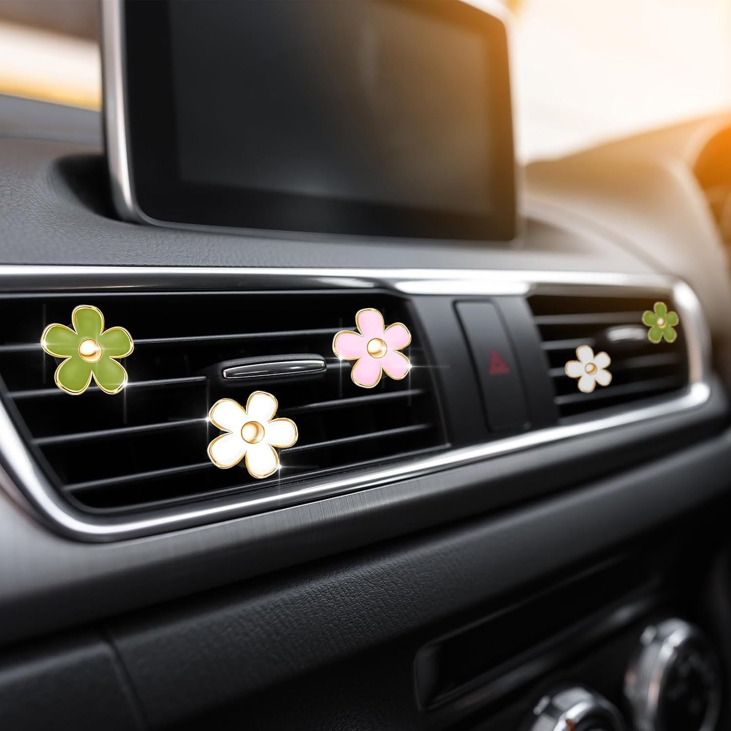 6 Pcs Daisy Flower Air Vent Clip Accessories Air Conditioning Outlet Clip Car Freshener Dashboard Accessories Charm Car Inter Decor (Green, Pink,White,3/3.3 cm) - Image 6