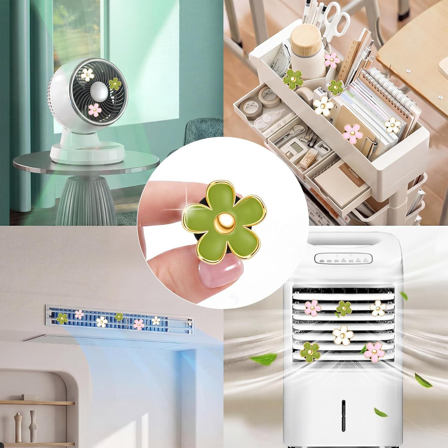 6 Pcs Daisy Flower Air Vent Clip Accessories Air Conditioning Outlet Clip Car Freshener Dashboard Accessories Charm Car Inter Decor (Green, Pink,White,3/3.3 cm) - Image 7